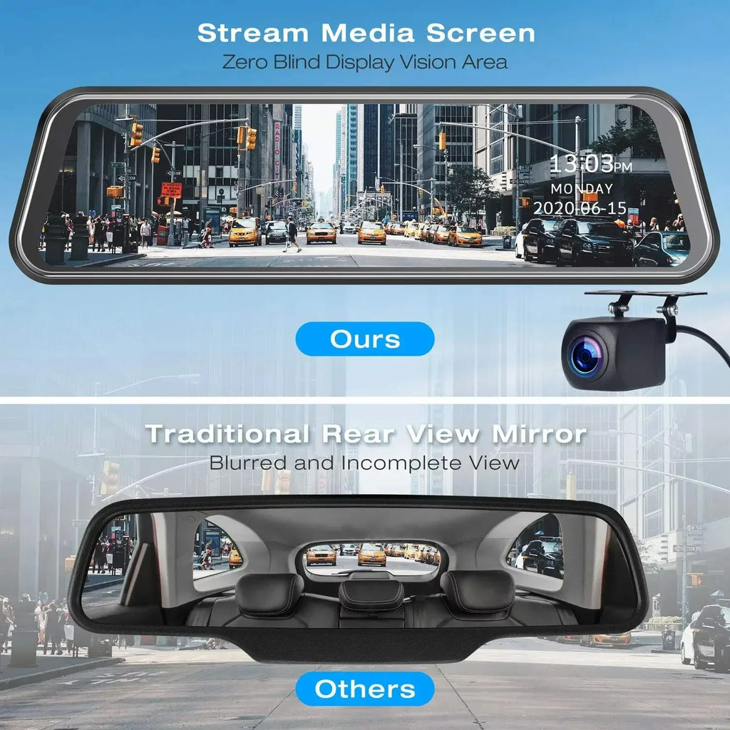 Dashcam View inch Rear Bileeko Backup Lens Dual IPS Full Monitor, Parking Car 10 Screen Mirror Camera, Touch Recording Loop
