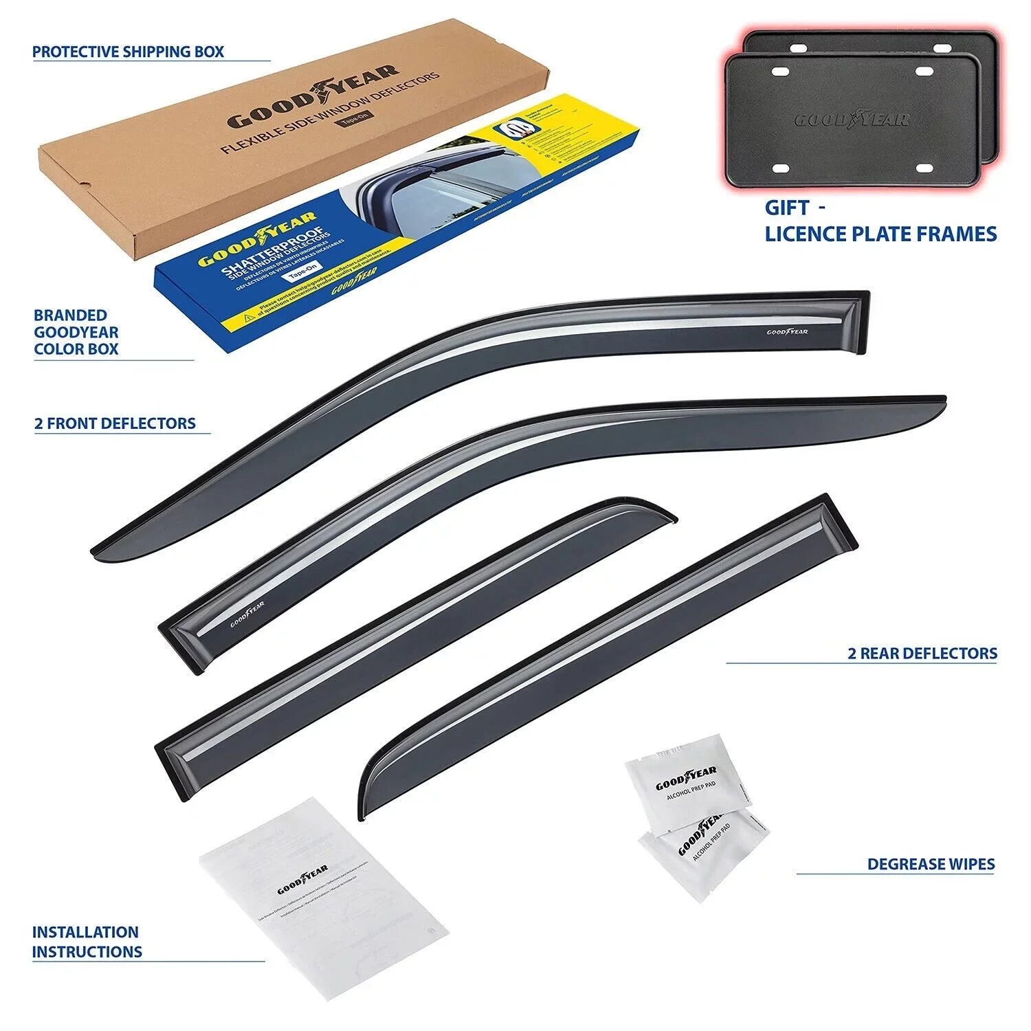 Deflectors Crew Window Cab, Goodyear GY003106LPv 2500 Dodge Vent for 2019-2024 Rain Truck Side Vent RAM 4pcs- 3500 Deflector, Visors, Accessories, Window Shatterproof Guards, Tape-on Visor,