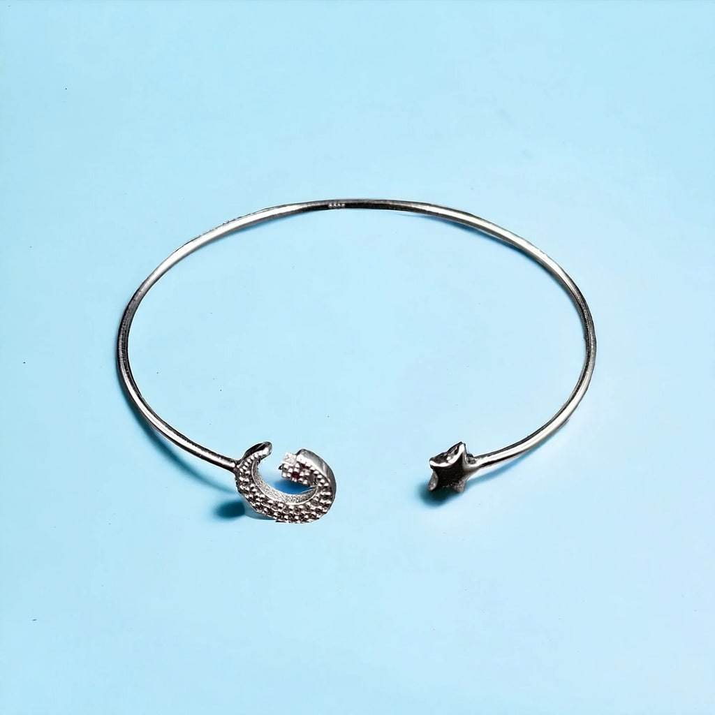 for Handmade CZ and Silver Girls Best Solid design idea Moon ended Kada Star cuff Gift jewelry Adjustable Bracelet Celesticle Open