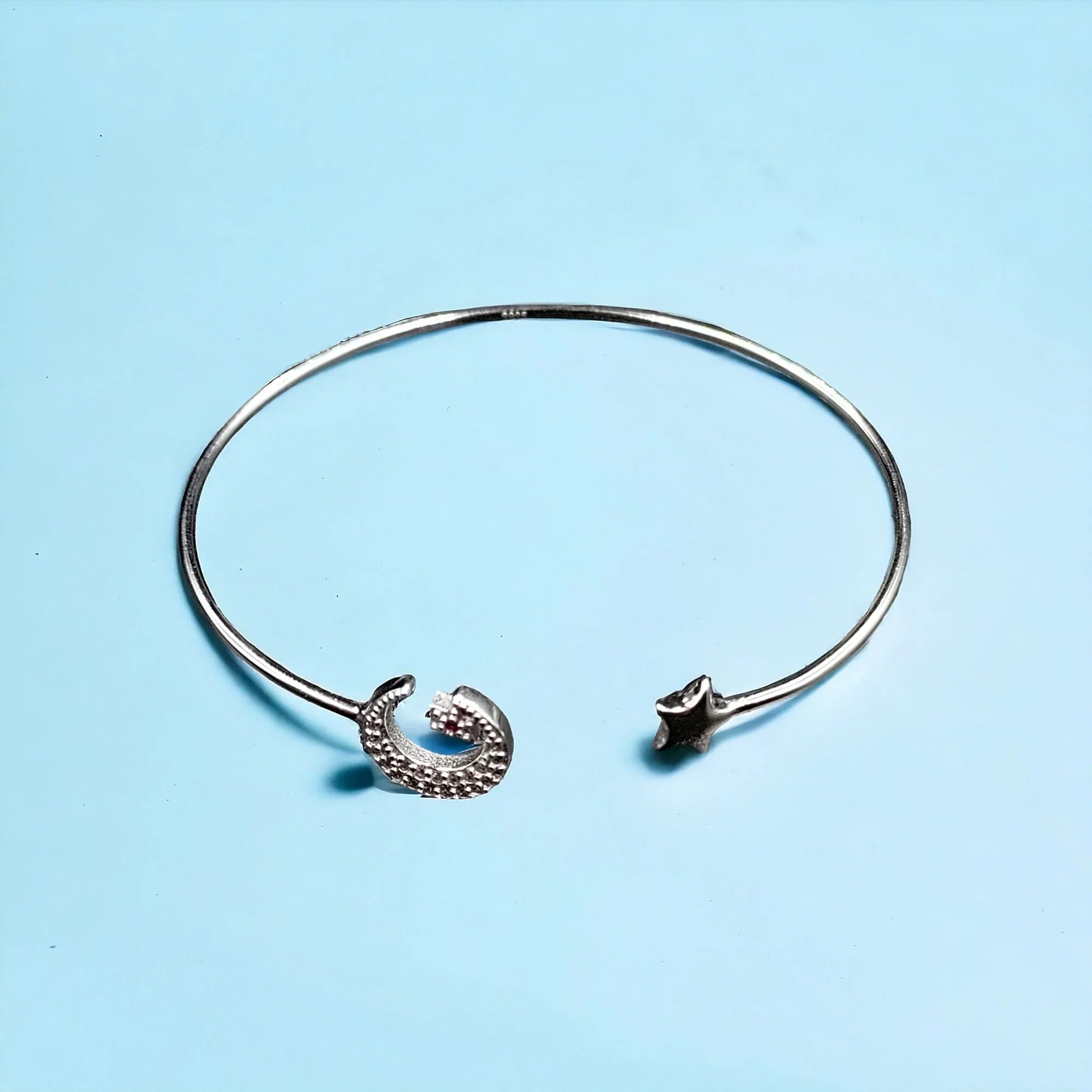 for Handmade CZ and Silver Girls Best Solid design idea Moon ended Kada Star cuff Gift jewelry Adjustable Bracelet Celesticle Open