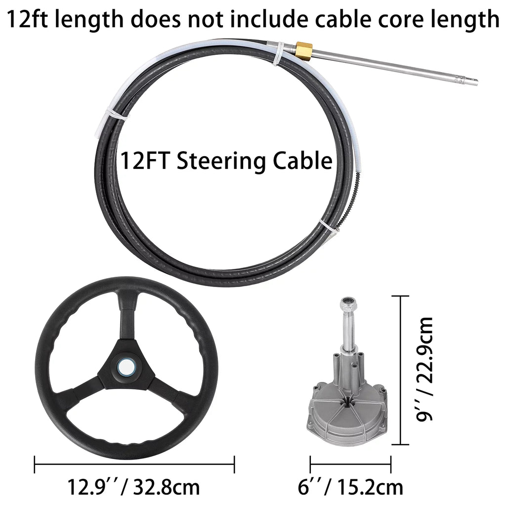 Ft. Steering with Mechanical Outboard VEVORbrand 13 Accessories Boat Wheel, In. Rotary Boat 12 Ft. Cable 12