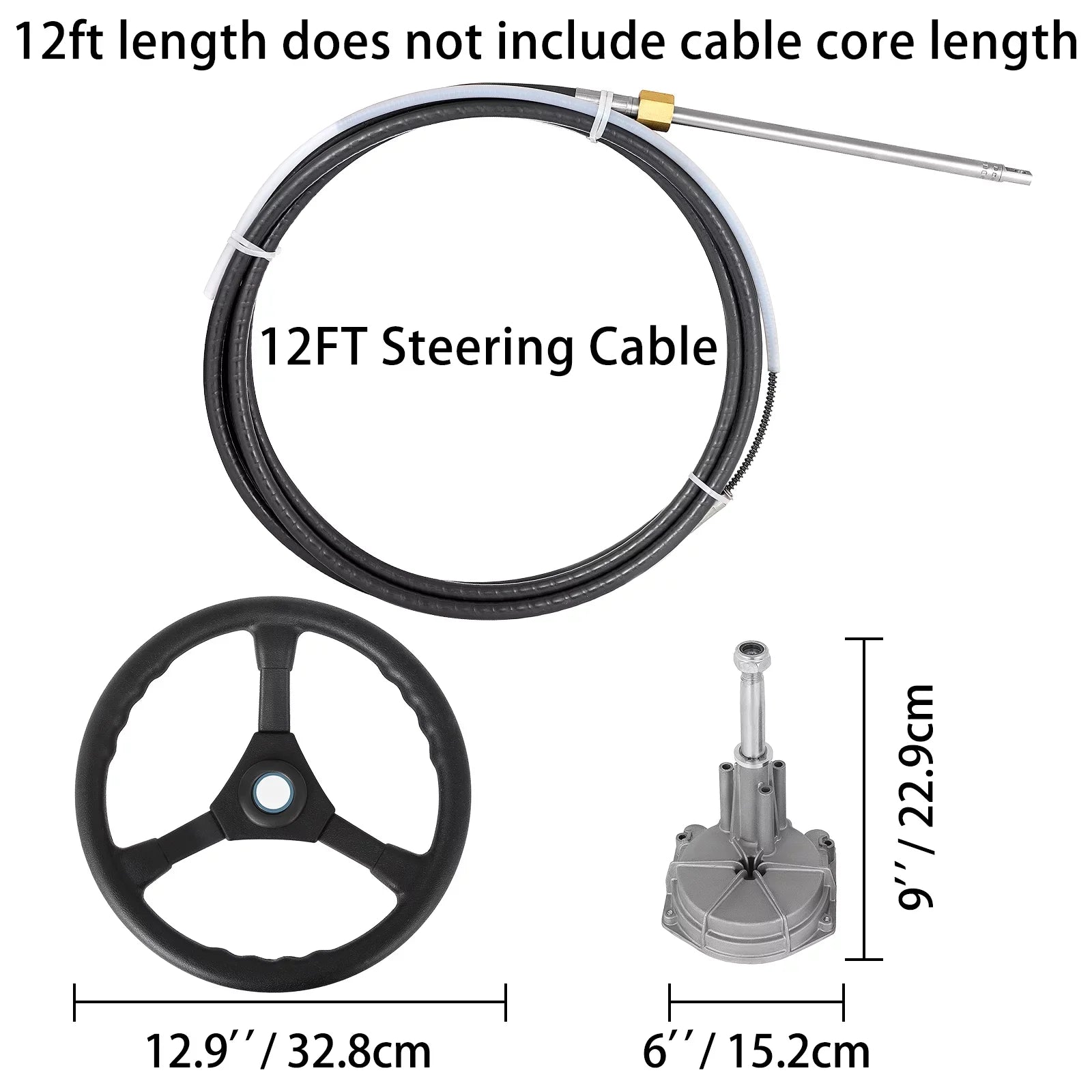 Ft. Steering with Mechanical Outboard VEVORbrand 13 Accessories Boat Wheel, In. Rotary Boat 12 Ft. Cable 12
