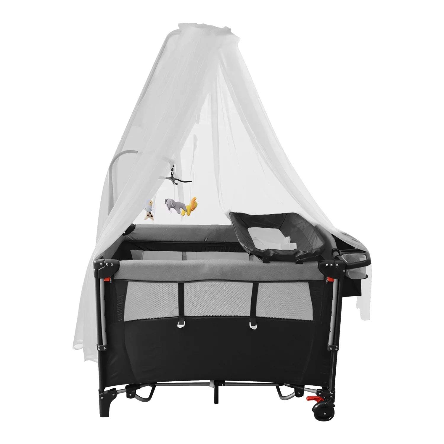 Music Babe Crib Toys Trayand Babe Center Storage In Play Box, 6 Wheels, Include Changing Foldable Nursery Yard, 1 Portable iMounTEK Canopy,