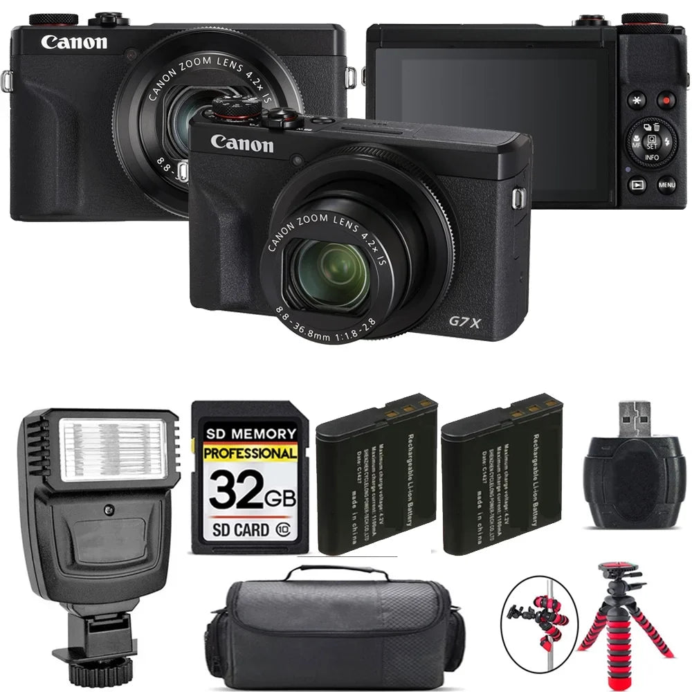 Digital - Kit + + Battery (Black) 32GB X Canon Flash G7 PowerShot III Mark Camera Extra