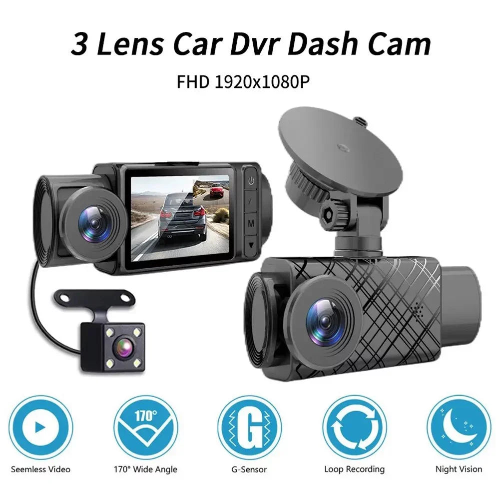 DVR Triple Video Dash Rear Driving Car Lens Cam Front 2\\\" And Camera HD Recorder