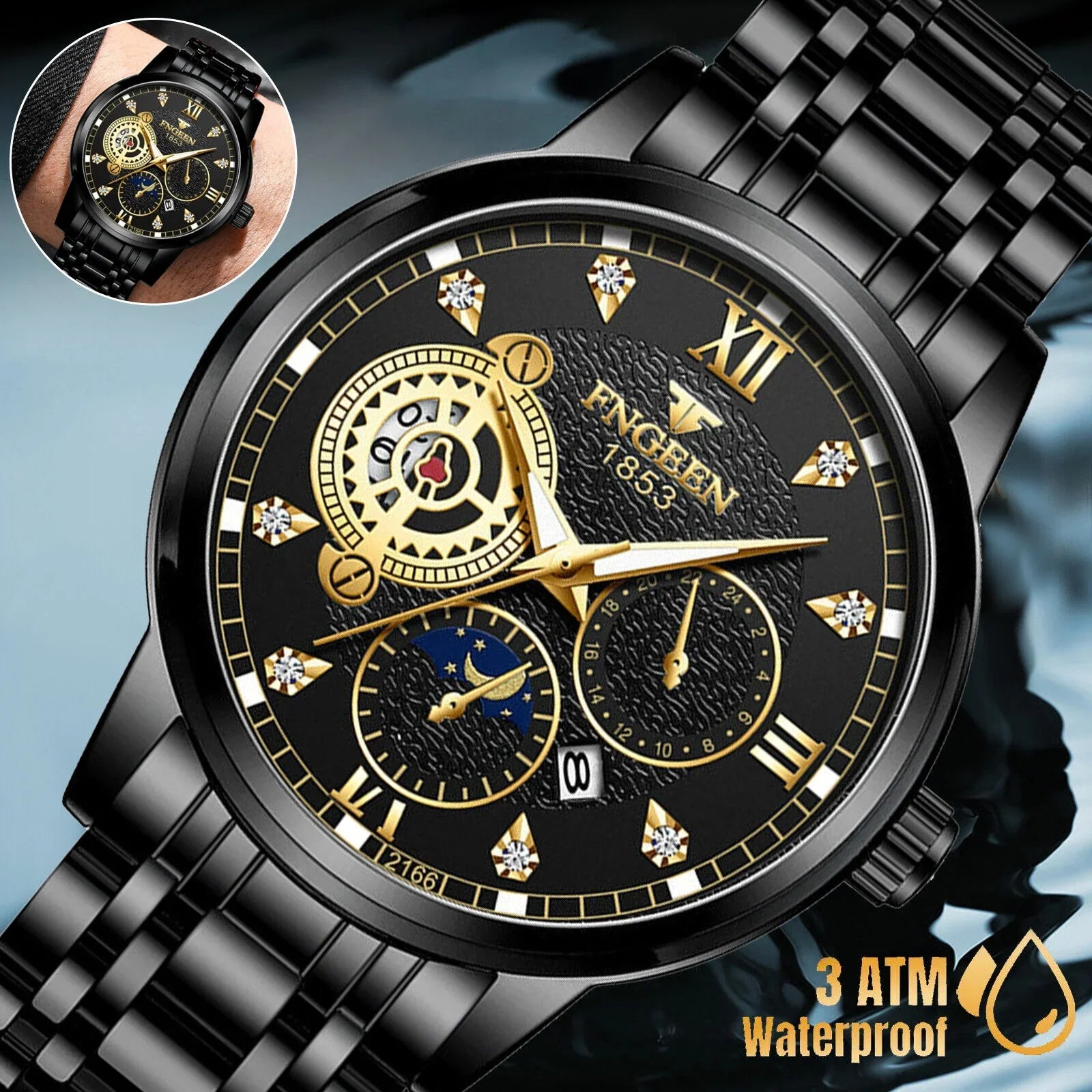 Watch Classic Wristwatch Quartz Luxury Steel Waterproof Men's Stainless Luminous