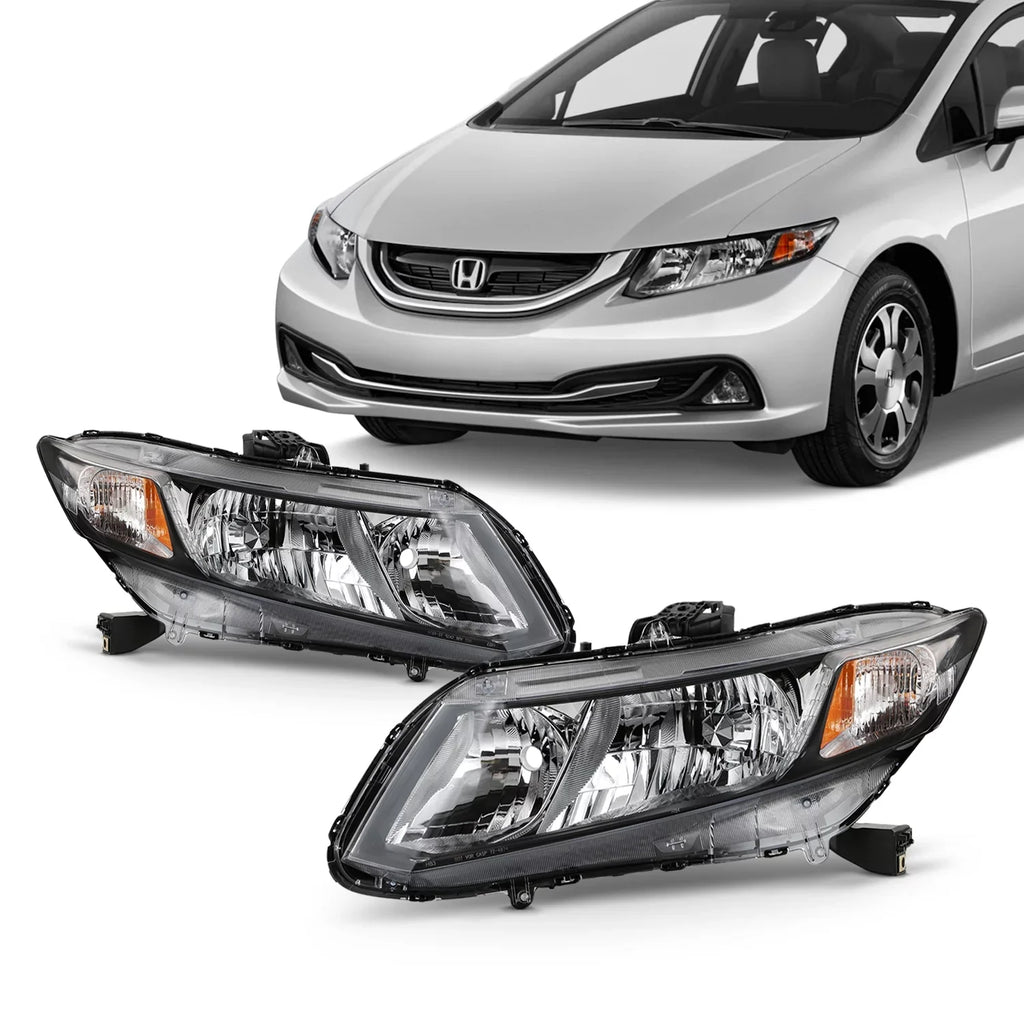 Fits Coupe - Headlamps Honda 2012 2013 Pair Chrome Sedan 2014 12-13 2015 [Halogen Left+Right AKKON Civic Type] Headlights