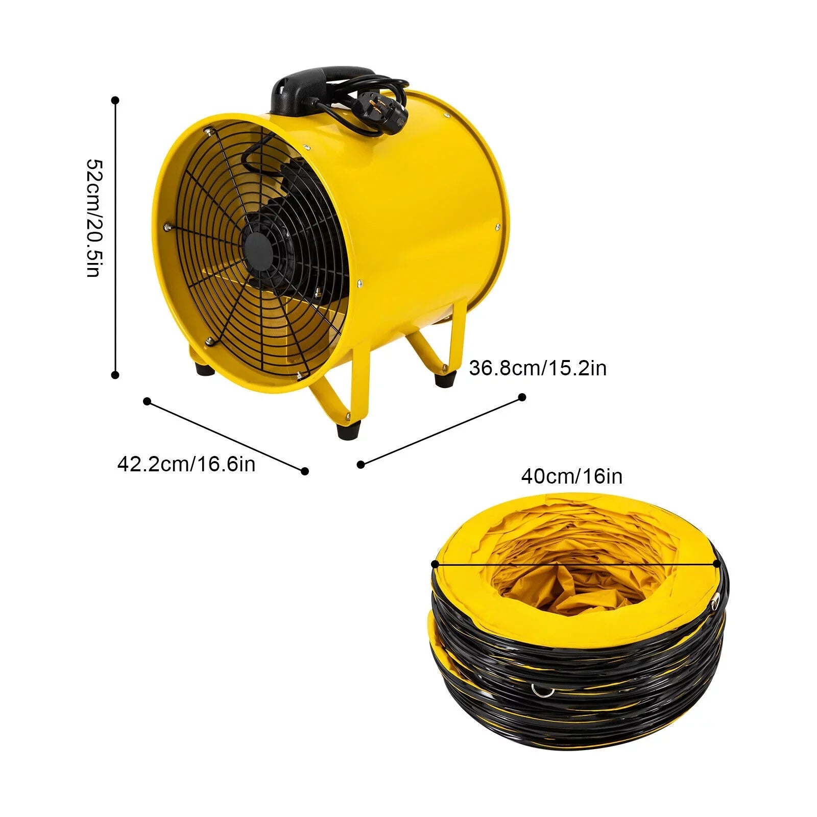 with Ventilator, 32.8ft Low 16-Inches Home 2160 for Hose, Extractor CFM Fume 3178 Duct Job Blower Noise & Portable Exhaust Site High-Velocity Utility Fan 1100W and