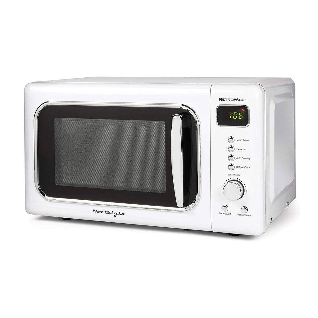 With LED White Retro CLMO7WH Classic Microwave Display, ft. 700 Nostalgia Cu. Countertop Oven W 0.7