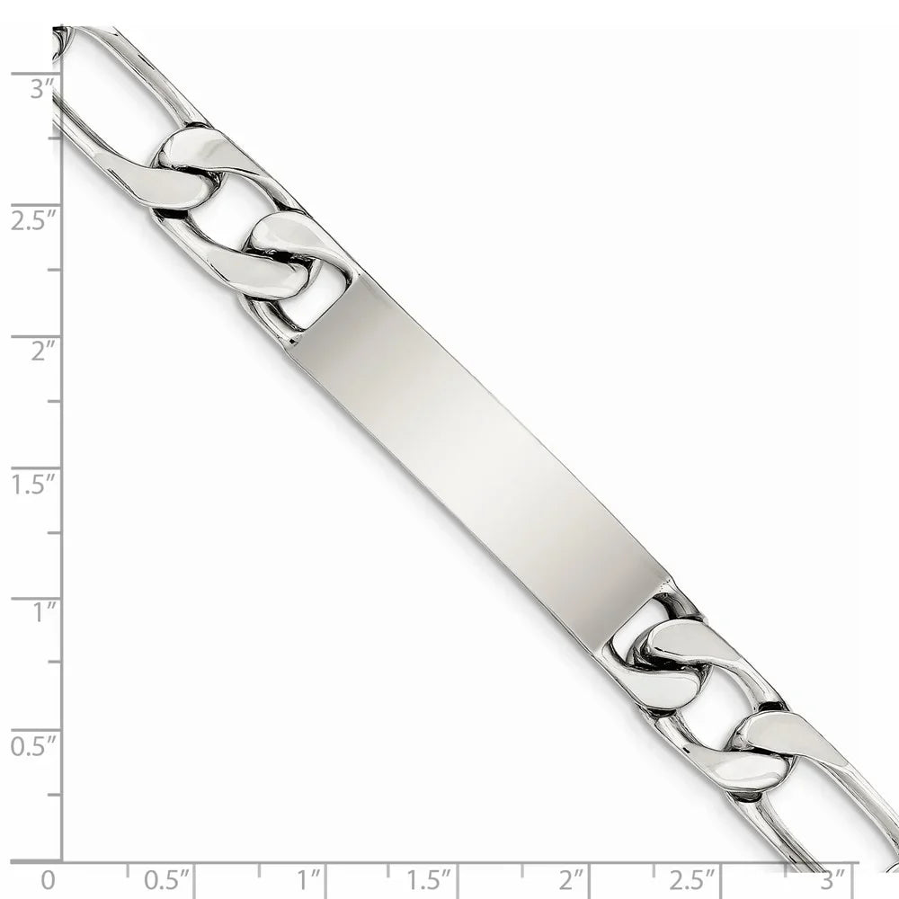 12 Bracelet Sterling ID mm Men's 8.5 Figaro Silver in Polished Engraveable Link