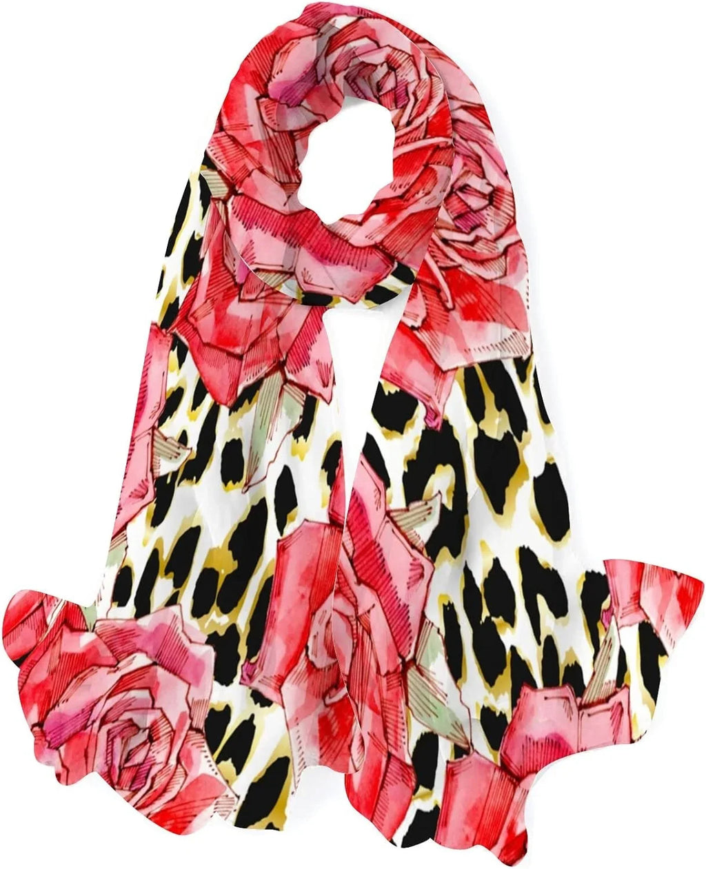 Lightweight Roses Hyjoy Neck Print Wrap Silk Scarves Women Girls Watercolor Long Shawl Red Scarf for