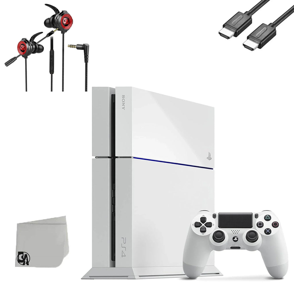 PlayStation 4 Console With White Like 500GB Original AXTION + New Earbuds Microphone Gaming Matte Bundle BOLT Gaming