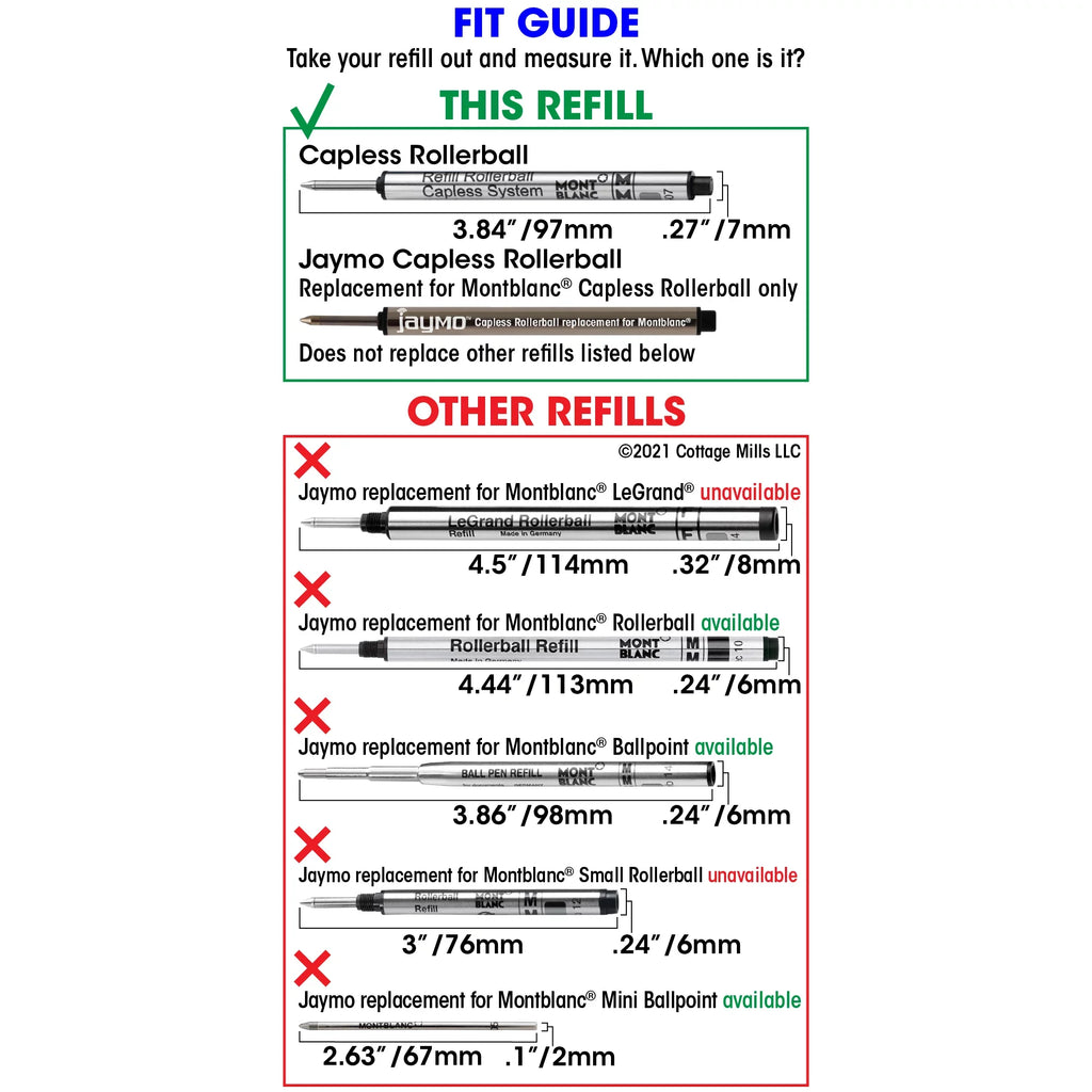 Blue Pen 97 12 Long Refill - for 3.84 Jaymo Rollerball 113778 Capless Replacement mm Montblanc Measures / - - in