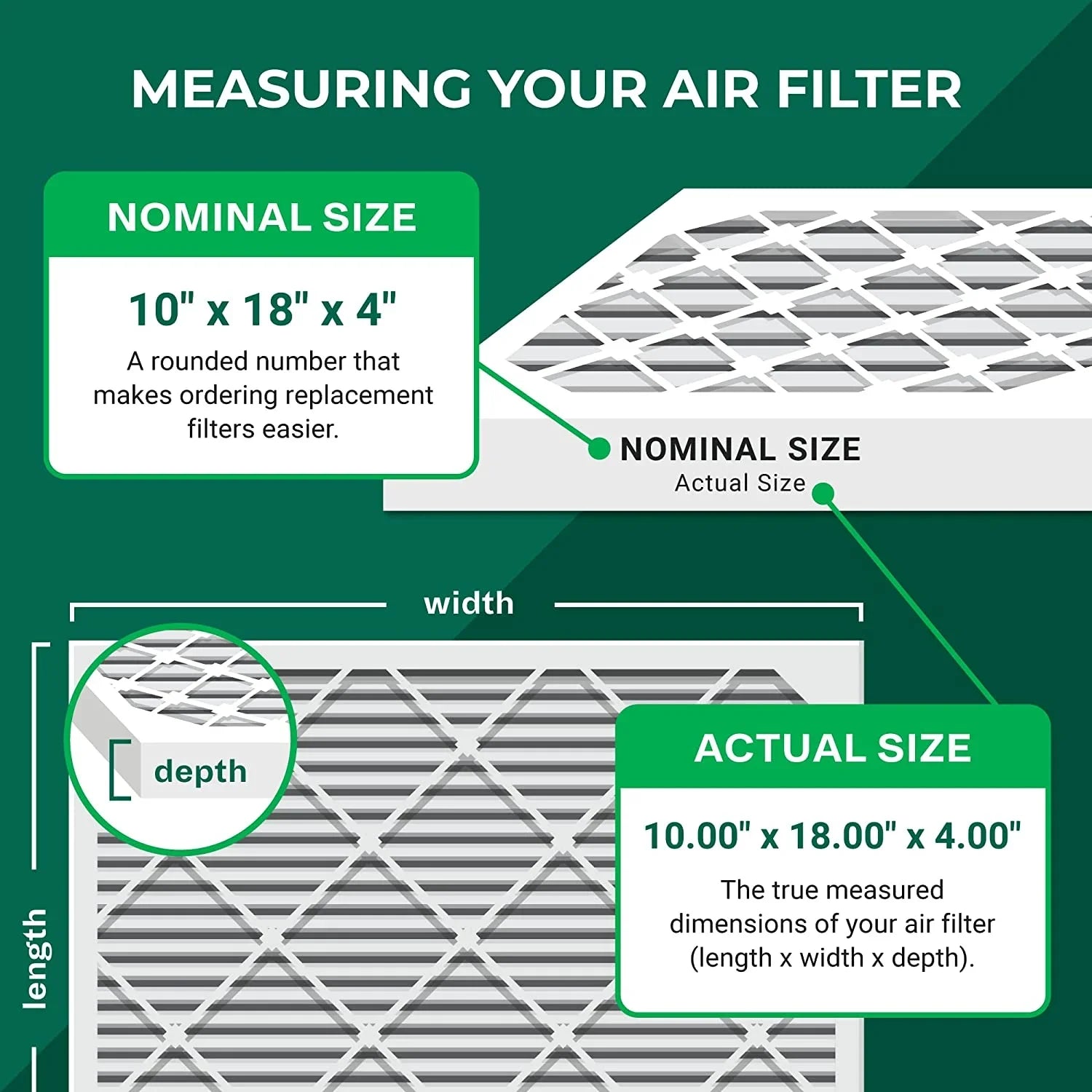 13 Air Filterbuy HVAC AC MERV (6-Pack) Filters Pleated 10x18x4 Furnace