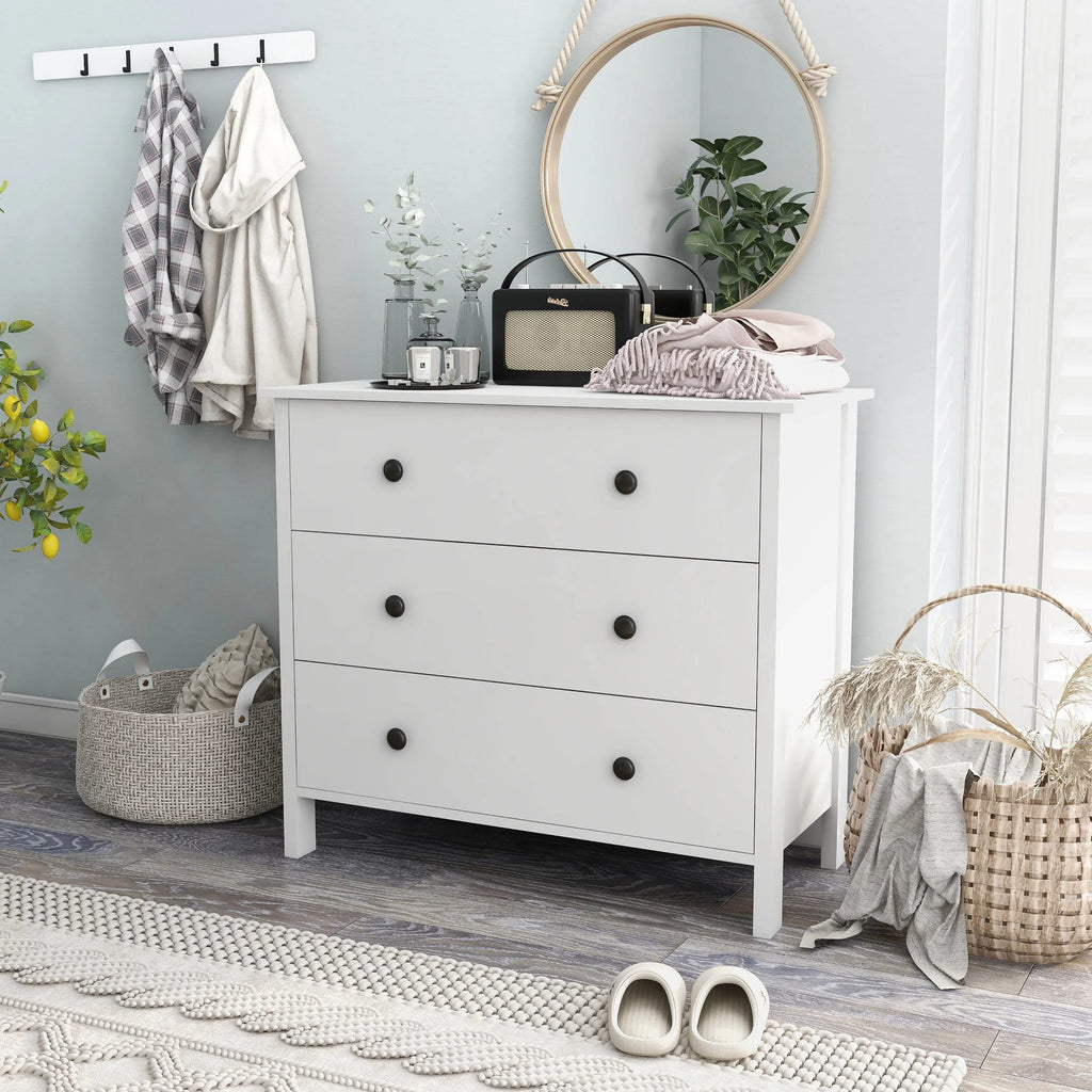 BASIC Denhour Marble Youth White by Wide DH 3-Drawer 34-inch Transitional Neutral Dresser