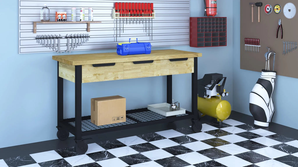 & Industrial 62" Rove Wood Metal Workbench