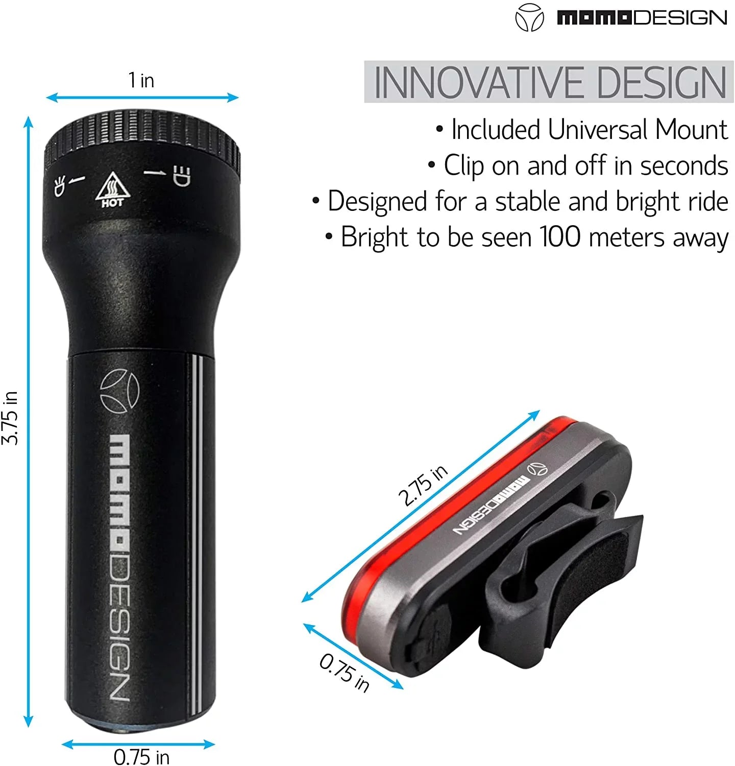 Bike climate USB Visibility, Light MOMODESIGN for Light Rear COMMUTERS KIT for Night & Rechargeable, Designed Resistant, Headlight 300