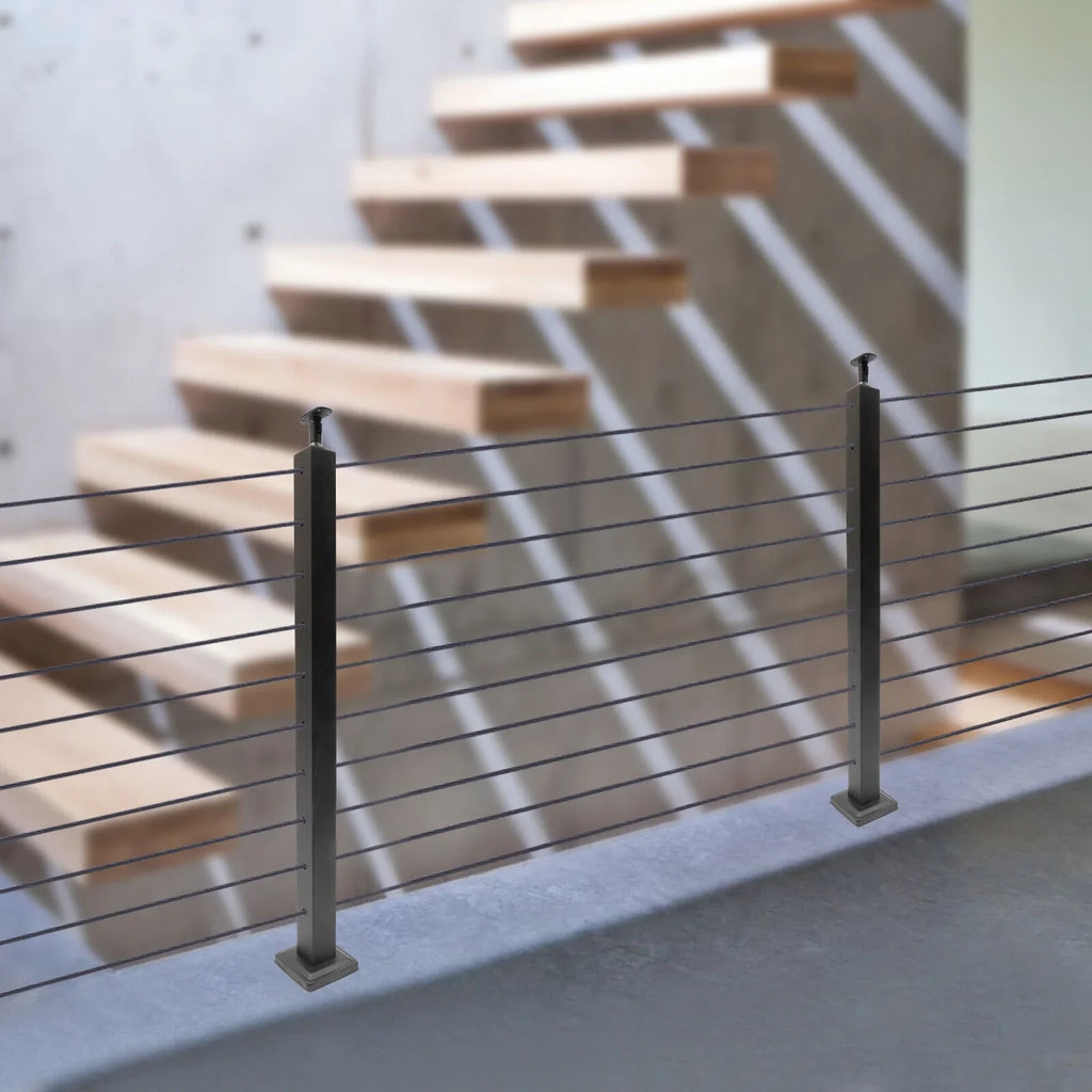 Level Cable Level 36''x2''x2'' Fence Stainless Post for Cable Square Concrete System Deck Two Post Sides Railing Railing Steel Wood Pre-Drilled