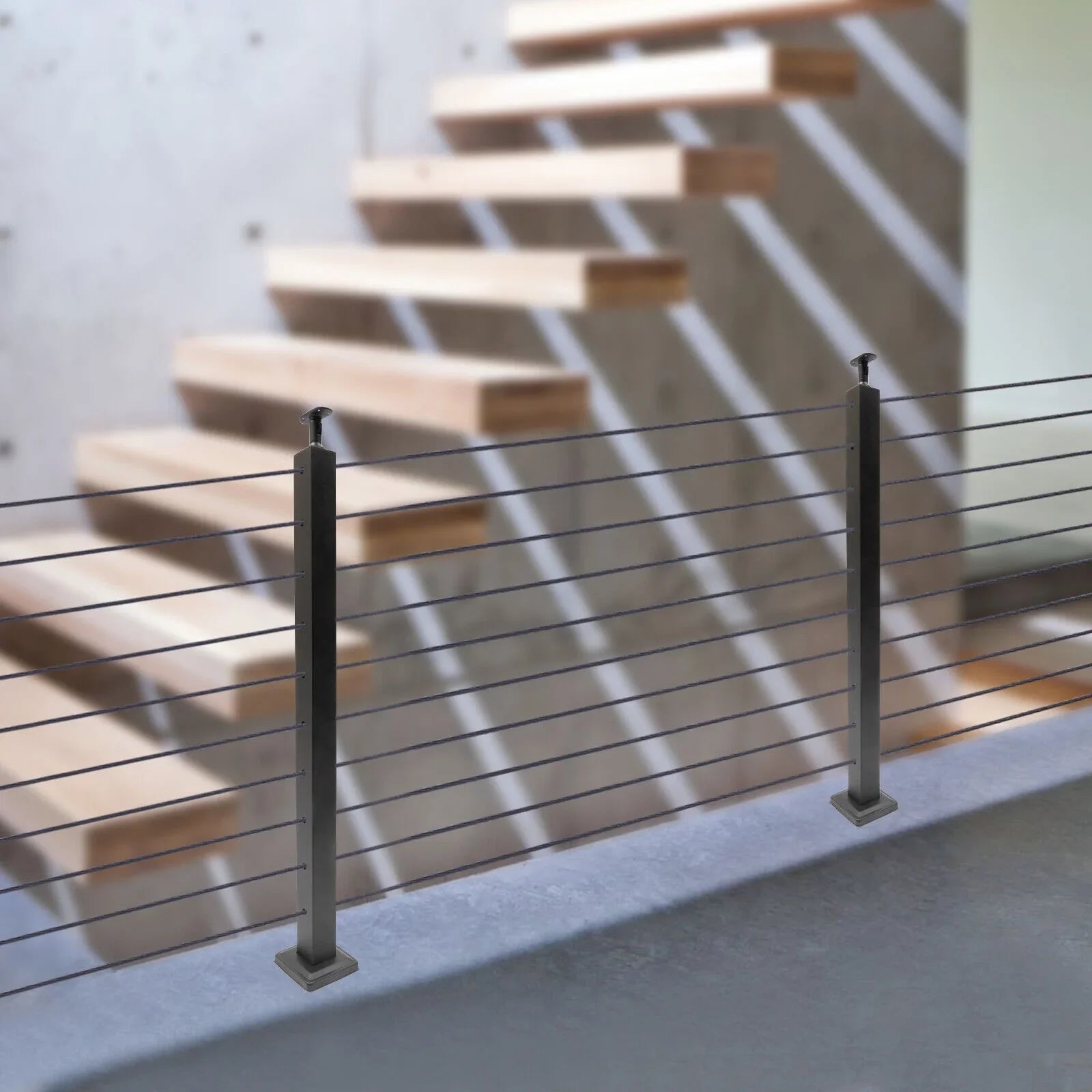 Level Cable Level 36''x2''x2'' Fence Stainless Post for Cable Square Concrete System Deck Two Post Sides Railing Railing Steel Wood Pre-Drilled