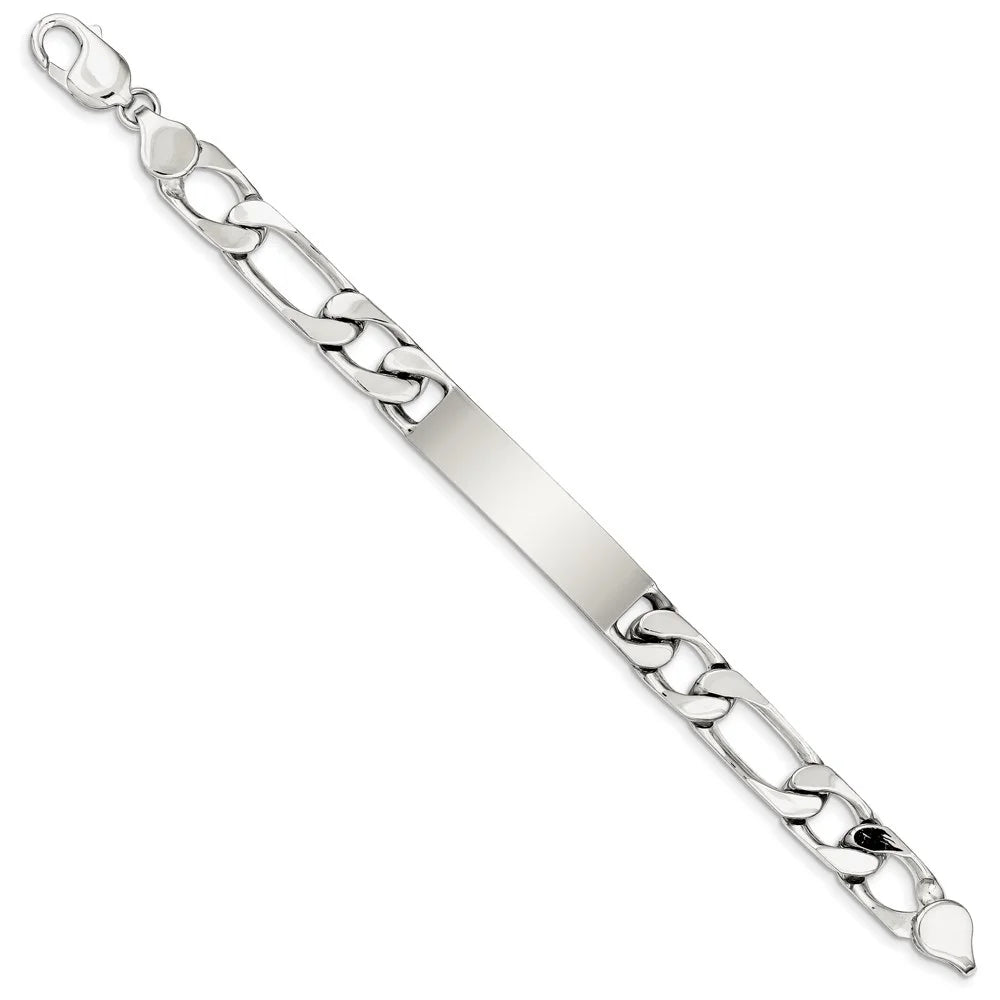 12 Bracelet Sterling ID mm Men's 8.5 Figaro Silver in Polished Engraveable Link