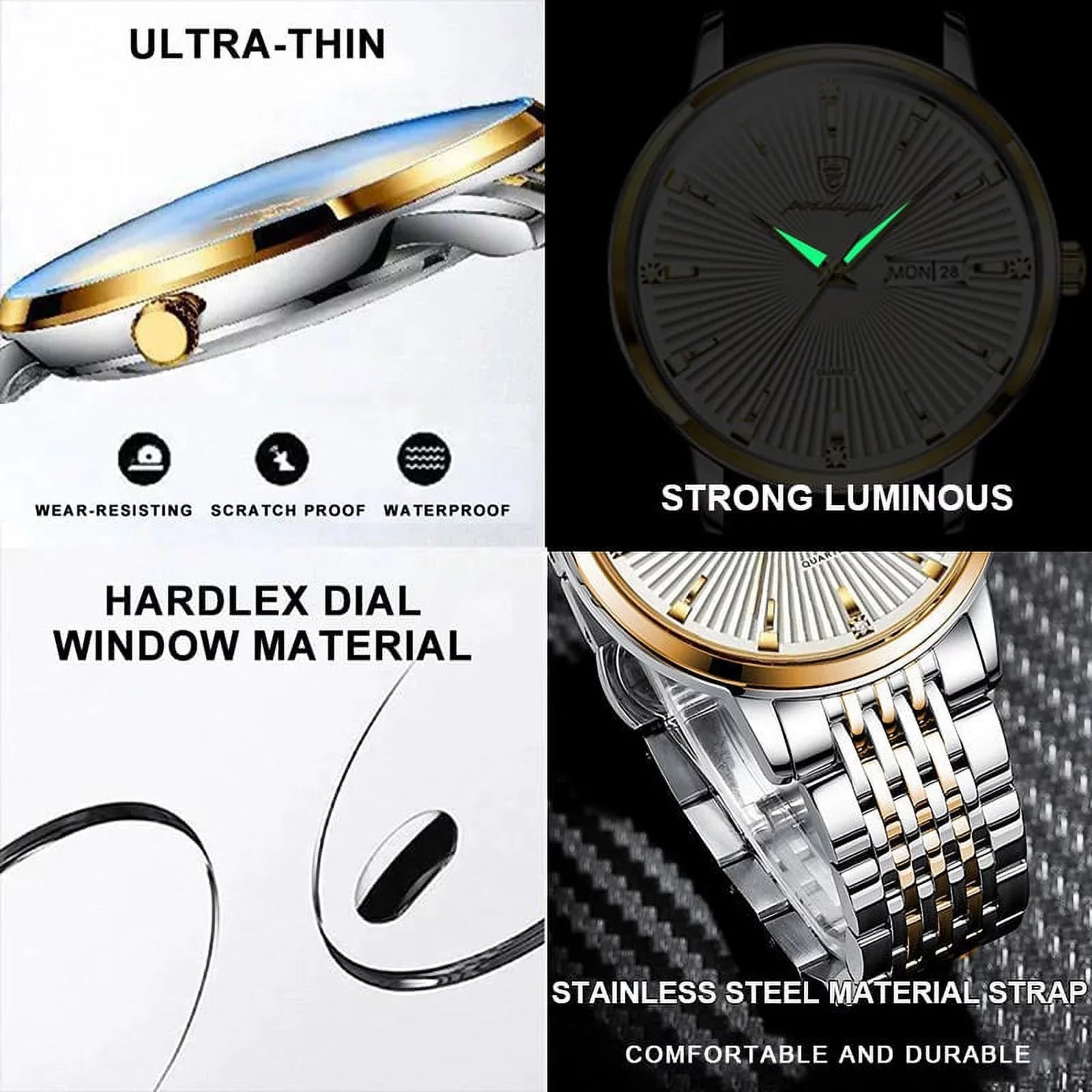 Men's Waterproof Luxury Business POEDAGAR Steel Luminous Thin Clock Date&Week Ultra Quartz Watch Male Stainless Men Gift Watches