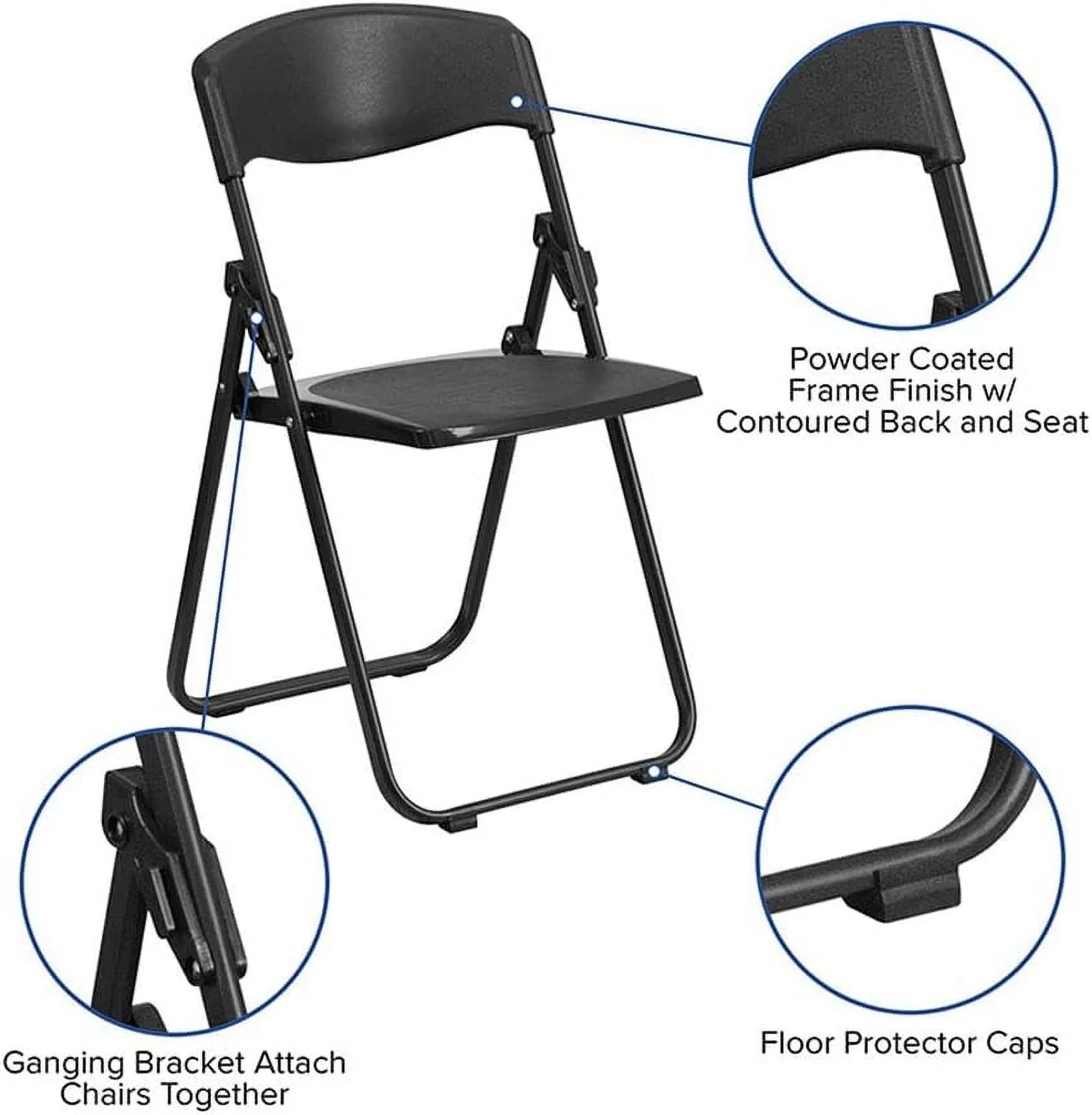Ganging Brackets 500 Lb. Folding Duty Chair Plastic Built-In Black Heavy HERCULES Series With Capacity