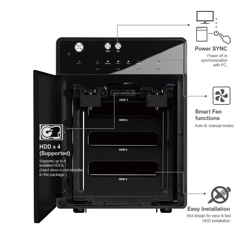 Bay (HF7-SU31C) SATA – 3.5-inch USB USB Hard / C Gen Type 2 USB-C 4 Mediasonic Drive 3.1 10Gbps Enclosure 3.1