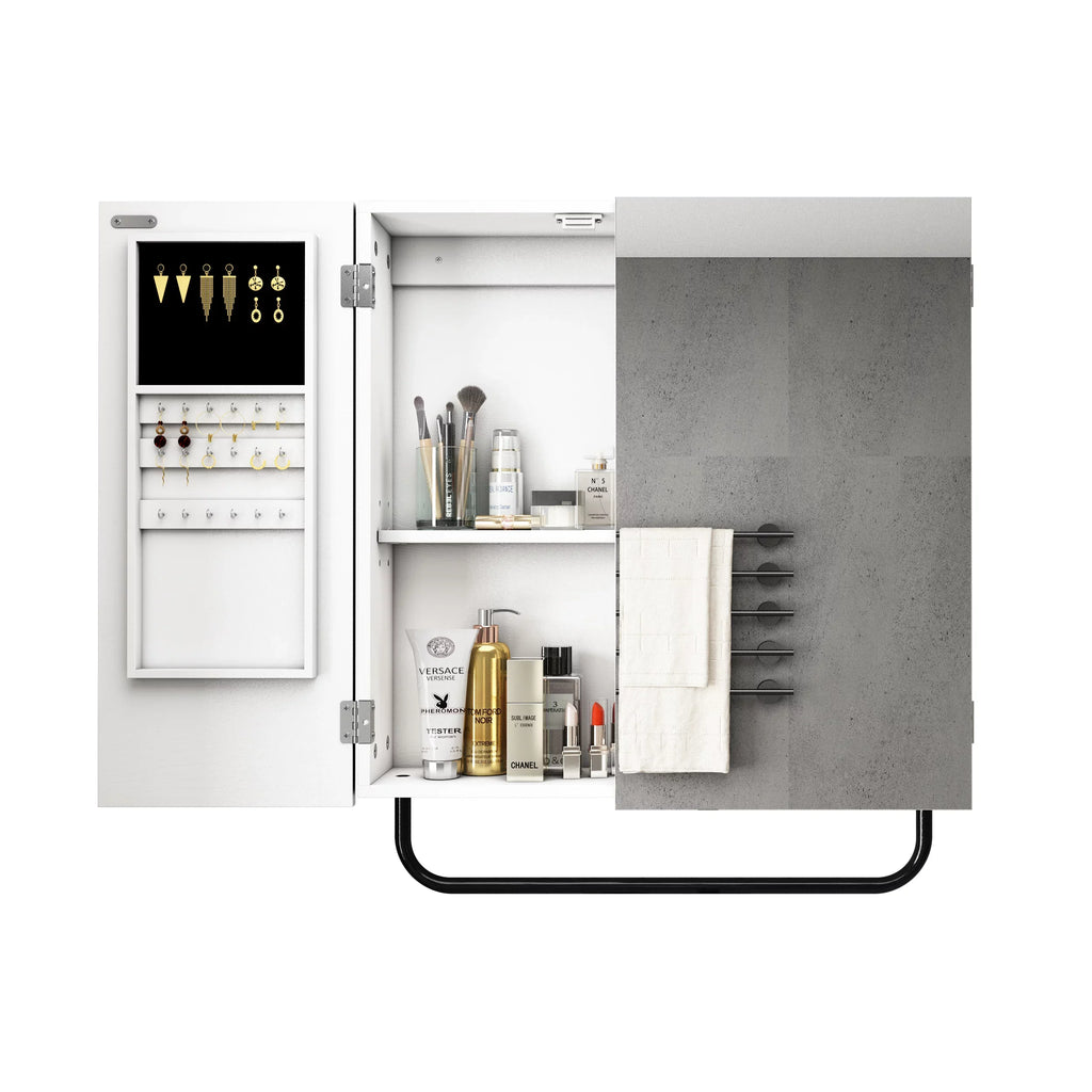 for Bathroom, Cabinet Cabinet with Mounted Square Wall 2-Tiers Jewelry Mirror, Mirror HLR