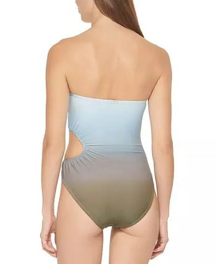 One-Piece DKNY Bandeau SPLASH Swimsuit, Cutout MOSS OMBRE US 12