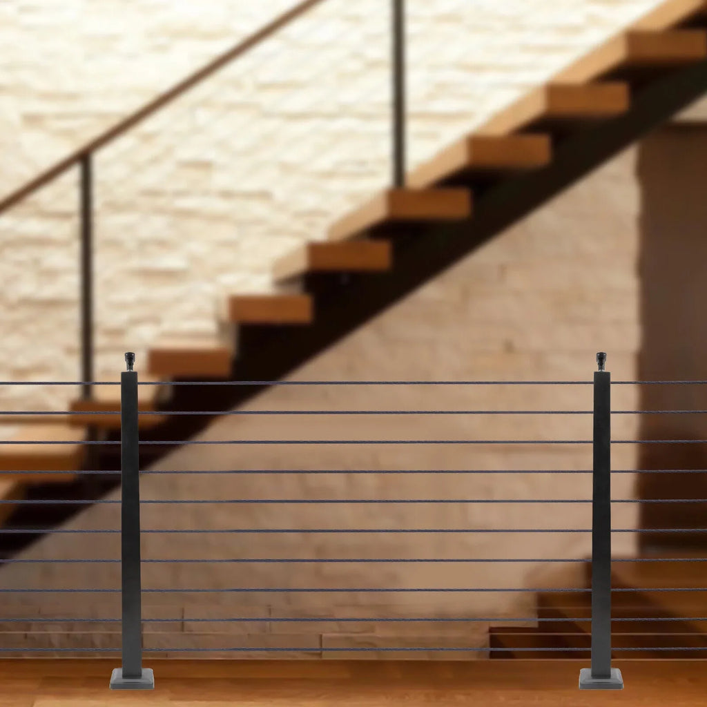 Level Cable Level 36''x2''x2'' Fence Stainless Post for Cable Square Concrete System Deck Two Post Sides Railing Railing Steel Wood Pre-Drilled
