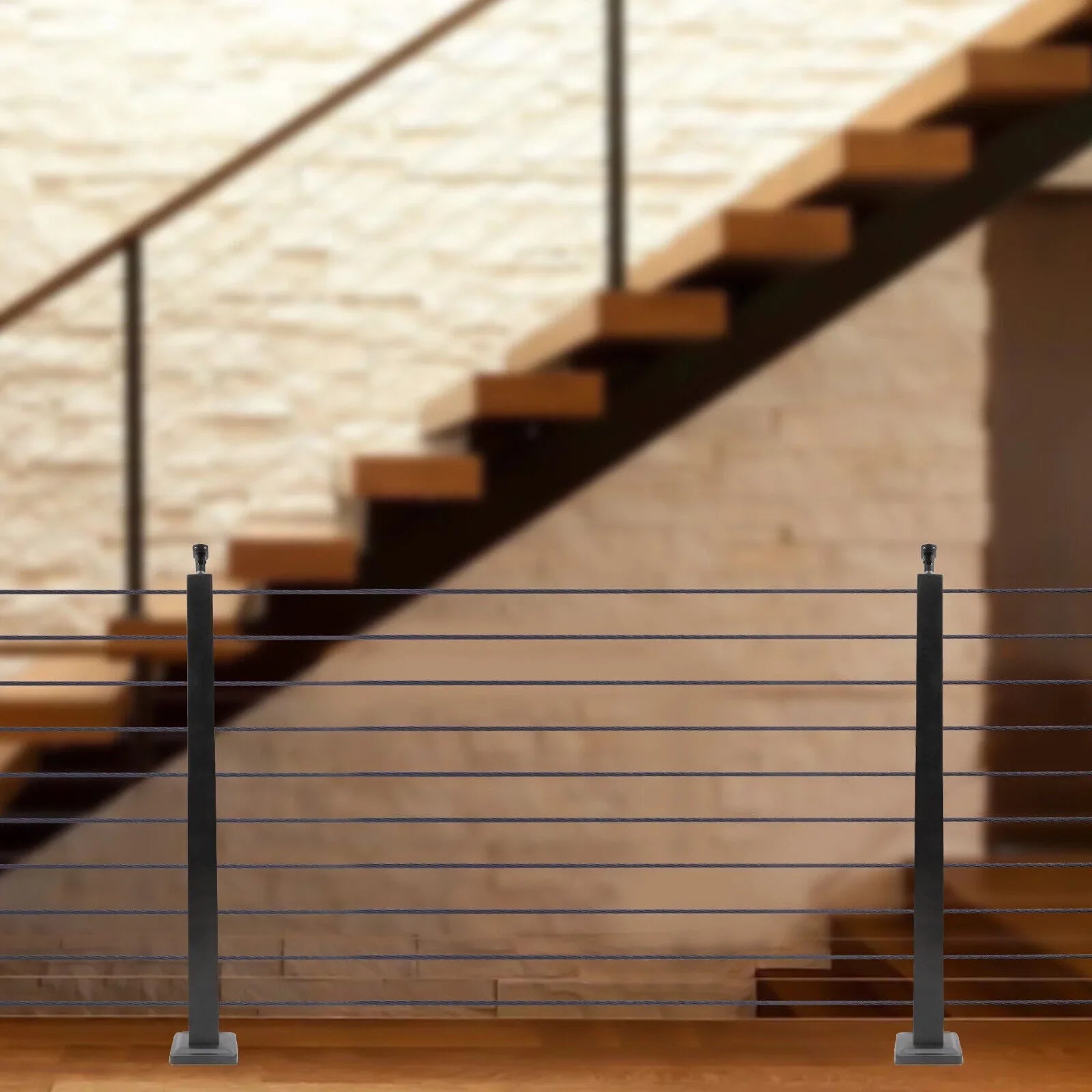 Level Cable Level 36''x2''x2'' Fence Stainless Post for Cable Square Concrete System Deck Two Post Sides Railing Railing Steel Wood Pre-Drilled
