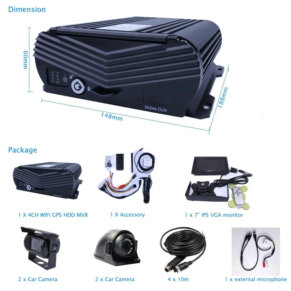Rear Video Bus Phone Real-time on Cameras Remote Channel PC WiFi with Recorder DVR 4 4 IR Car Kit Side MDVR 1080P AHD Monitor HDD for View Truck 7 Vehicle Car JOINLGO inches Mobile Car 1080P GPS View