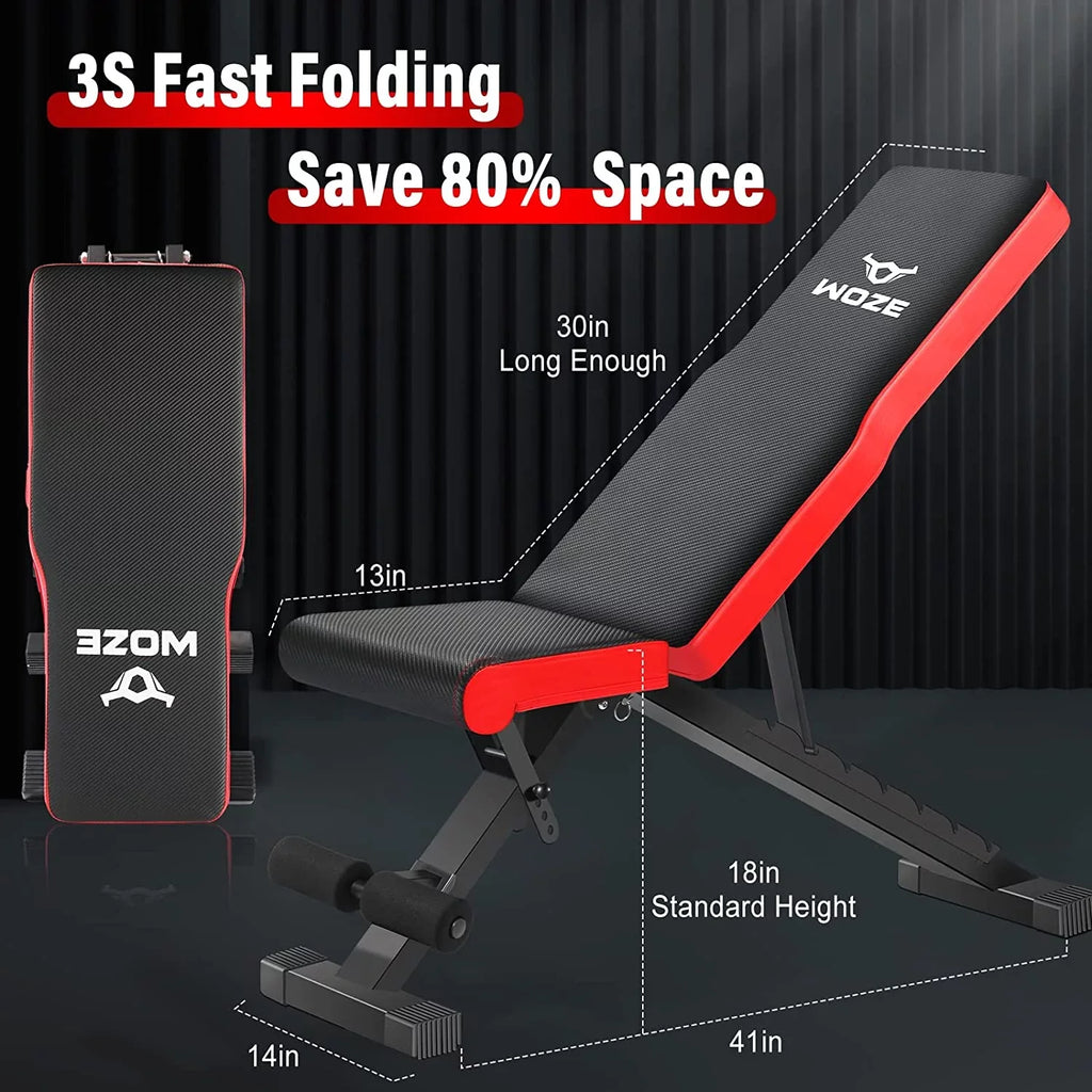 Full Home Foldable Adjustable Decline Bench Workout WOZE Body New Bench, Strength Bench Weight Gym for Incline - Version Multi-Purpose for Training,