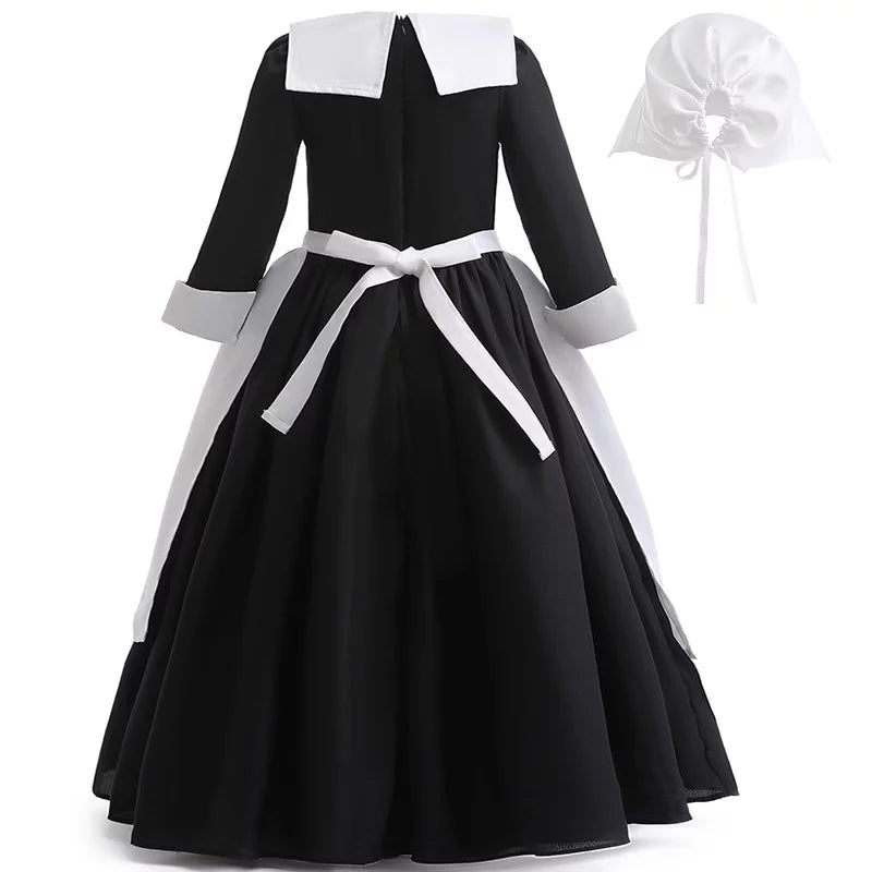 Kids with Wig Series Outfit outfit Sleeve Wednesday Addams Hkiytime outfit Skirt Girls Cosplay Long 2022 Halloween TV Clothes