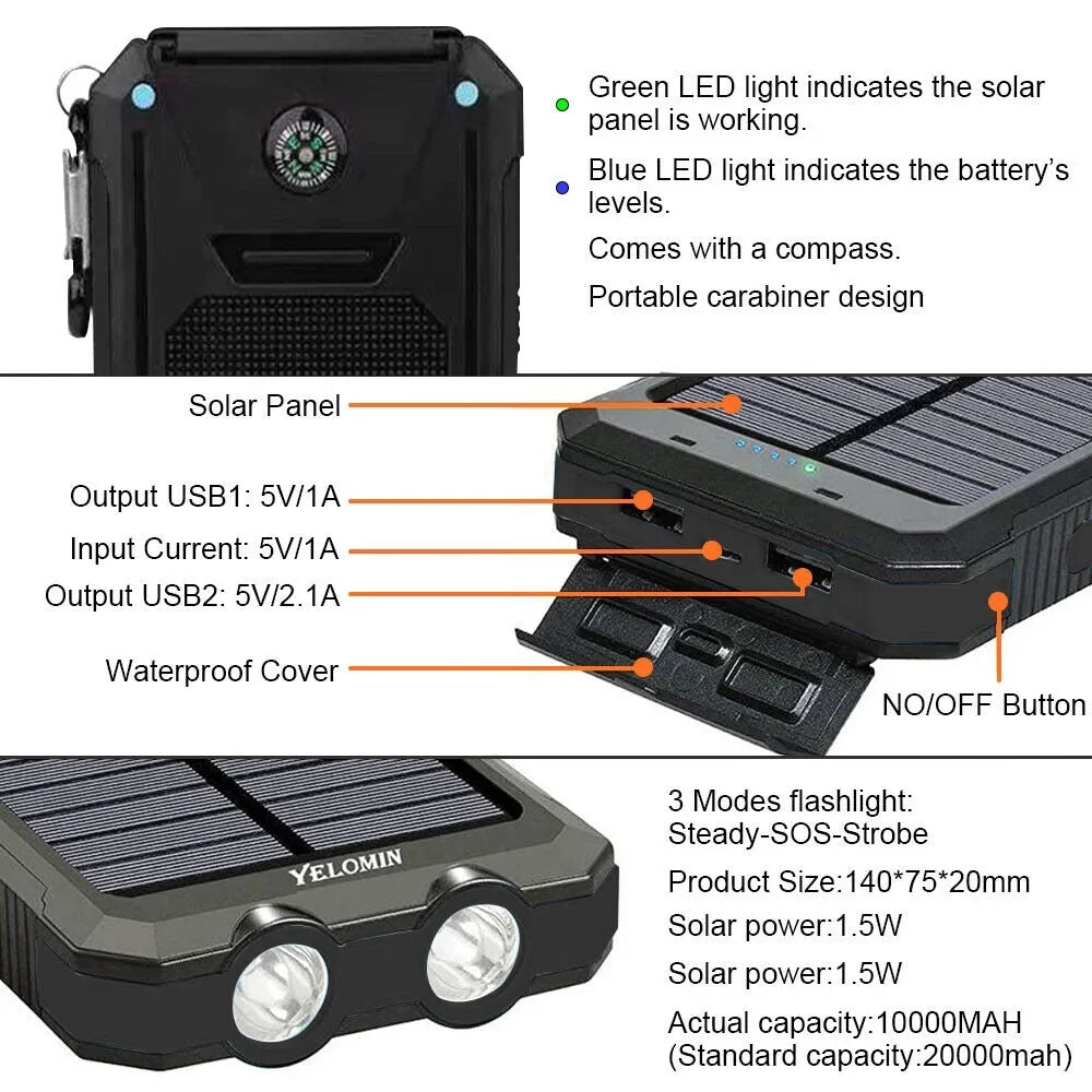 Portable External Battery Charger Solar 9000000mAh 2023 US Power Waterproof Bank