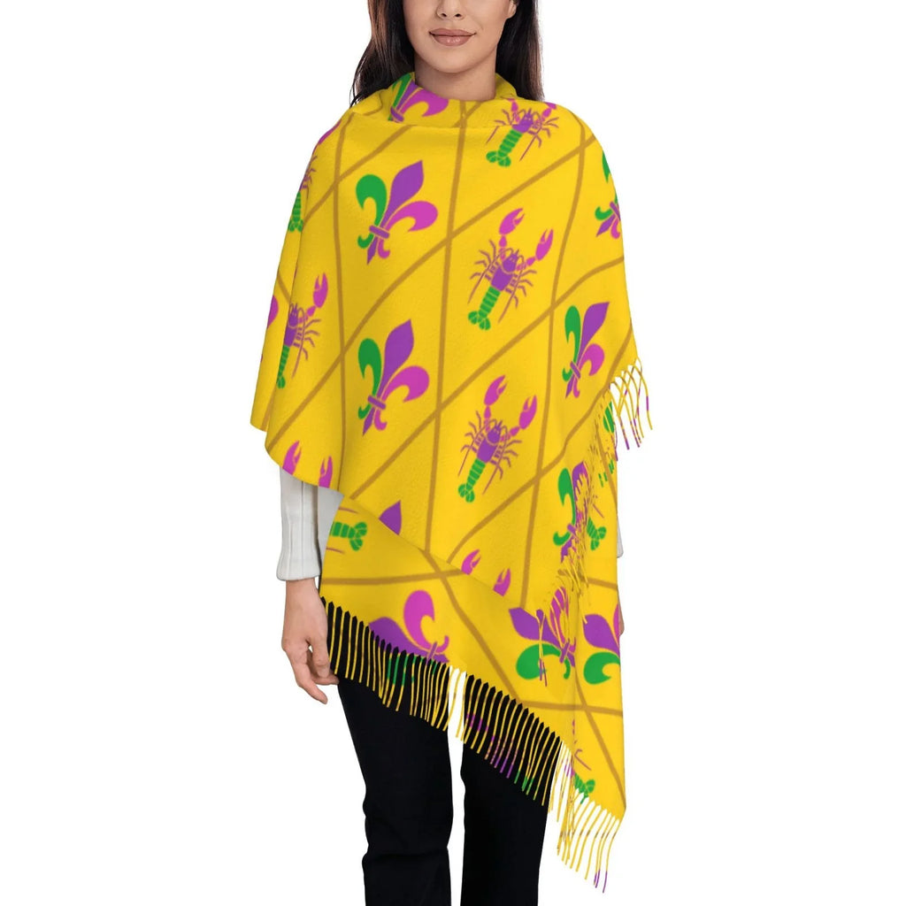 Women Fleur Gras Bingfone Crayfish Soft Mardi Cashmere and Elegant Feel Art Print Scarf Gifts- Warm lis Wrap Shawl Large Scarves Winter For de