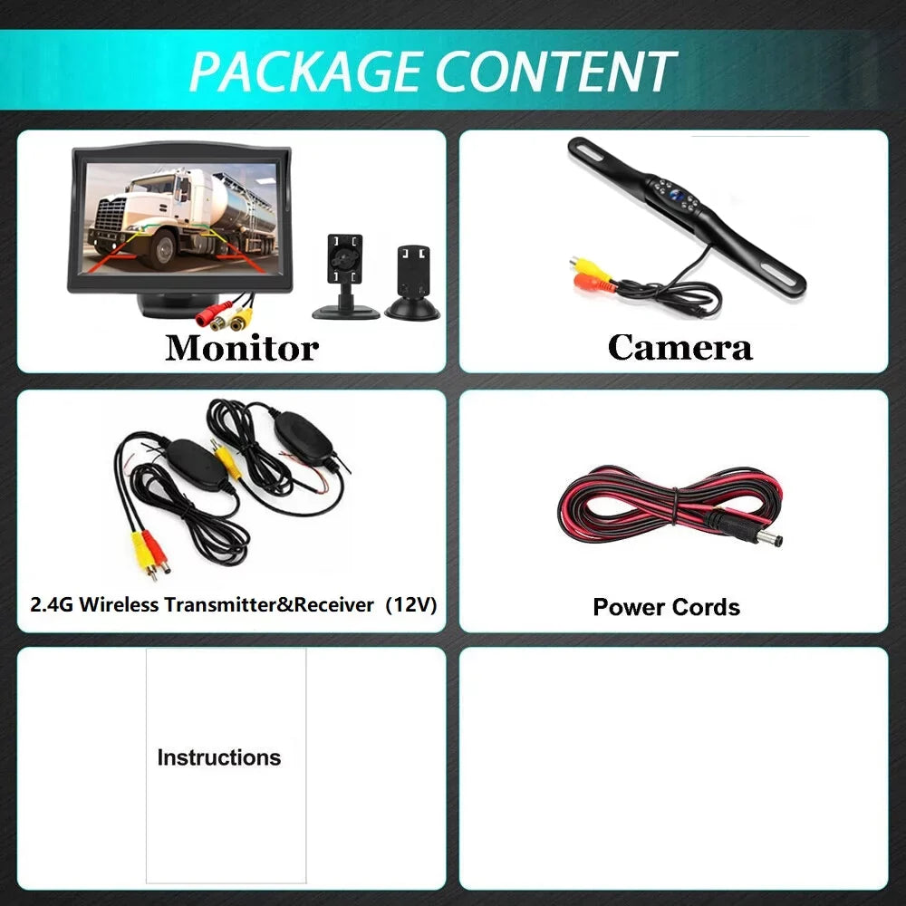 Night HD Parking View Monitor System + Vision Car Wireless Rear Backup 5" Camera