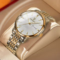 Men's Waterproof Luxury Business POEDAGAR Steel Luminous Thin Clock Date&Week Ultra Quartz Watch Male Stainless Men Gift Watches