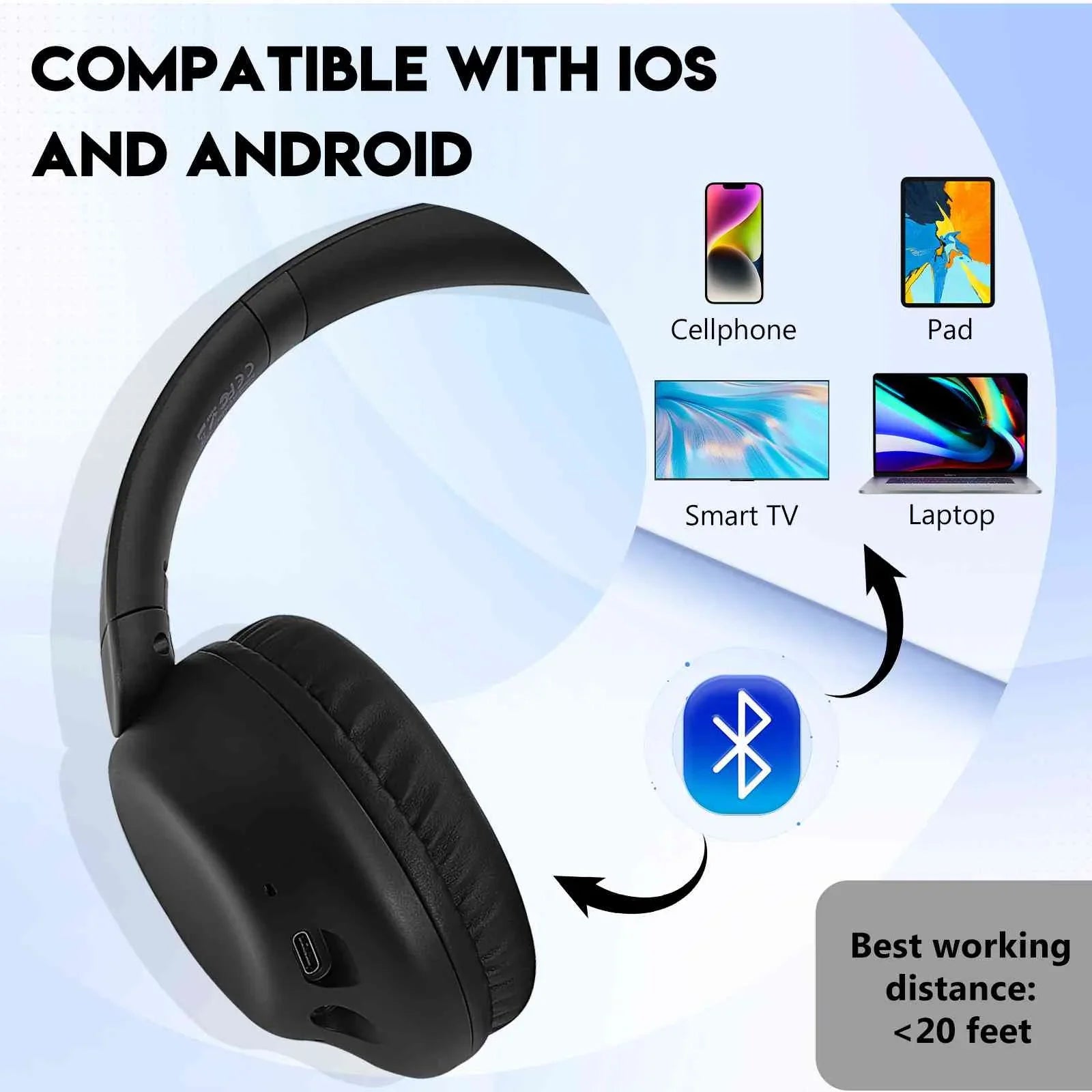 A32 12 SE/Poco & - 200H Bluetooth for HD UrbanX M6 Pad Travel Headphones 20H Mic Note Wireless Sound 5G/Redmi Over-Ear Pro Workout - -Black with Xiaomi Poco 5G, Standby, C65/Redmi Playtime, 12R