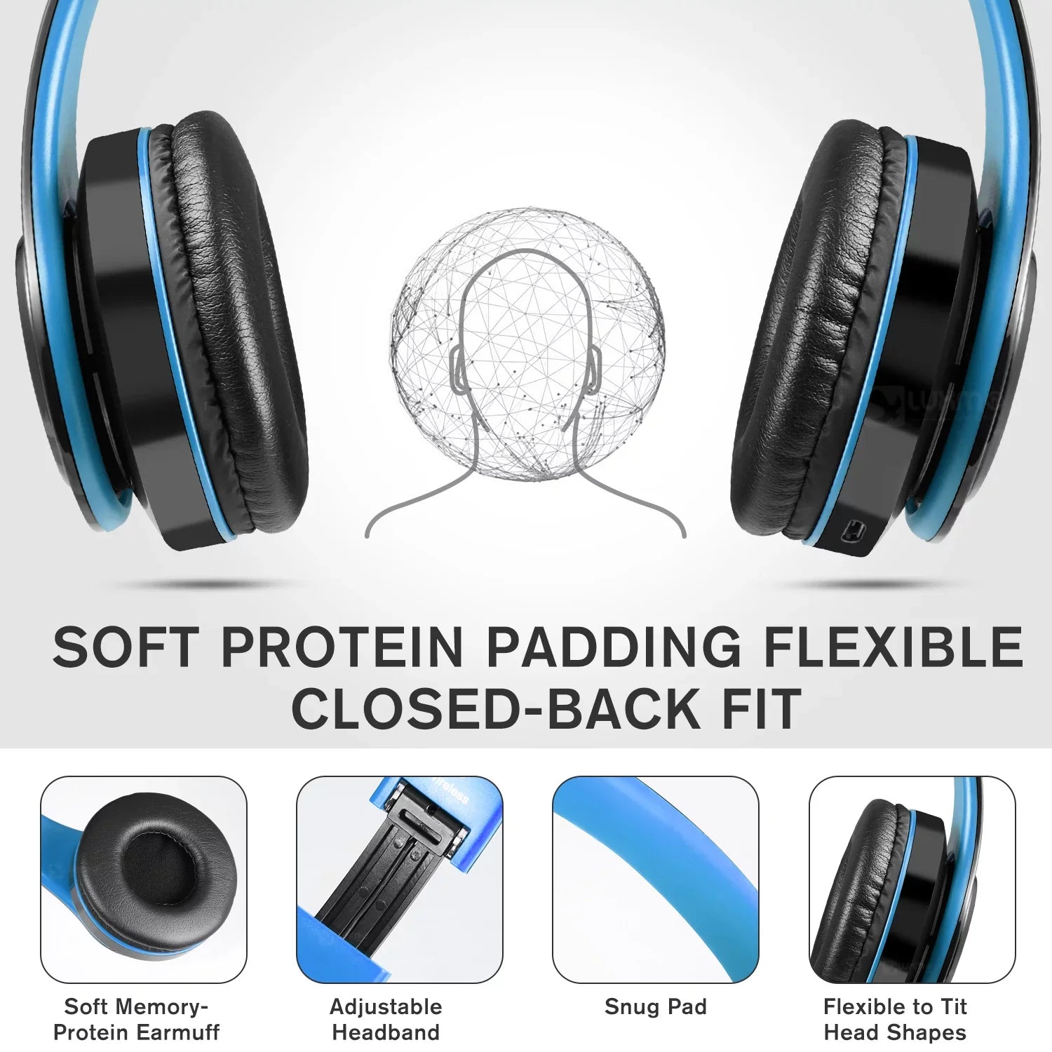 Over-Ear Blue, D422 Noise-Canceling Headphones, Luxmo Bluetooth