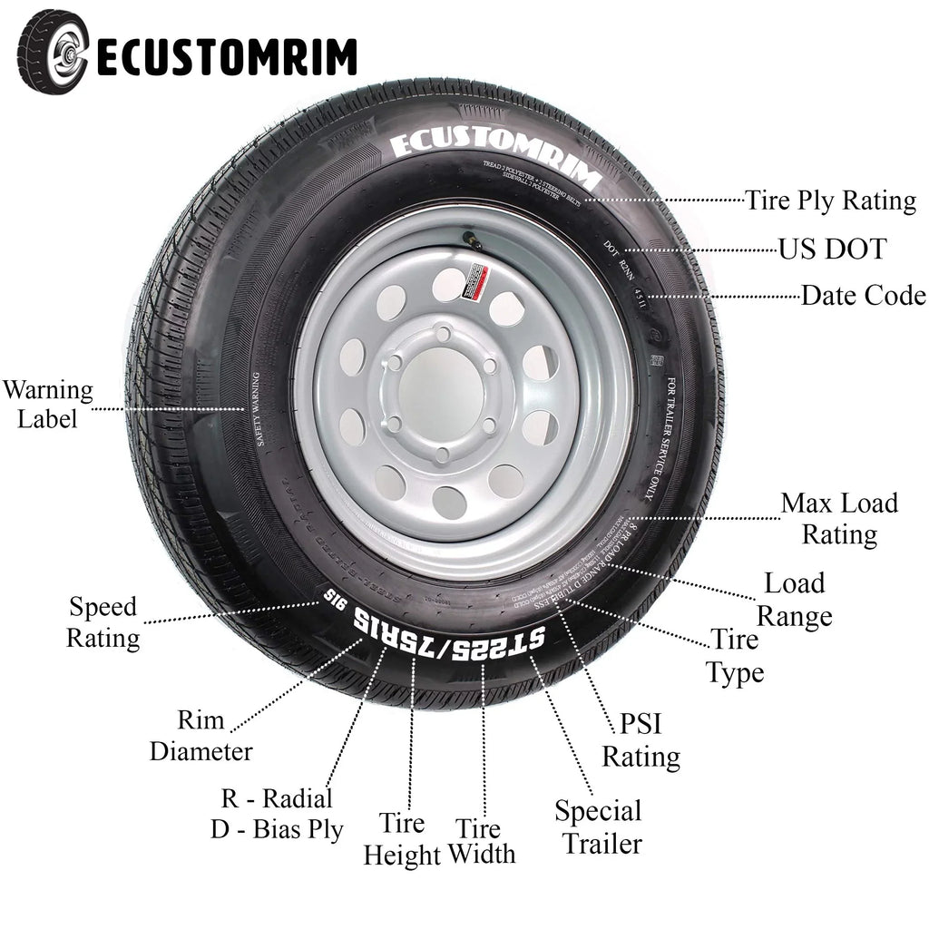 Wheel ST175/80D13 Tire Trailer in. Rim On 13 Galvanized Spoke 175/80 5 Bolt LRB