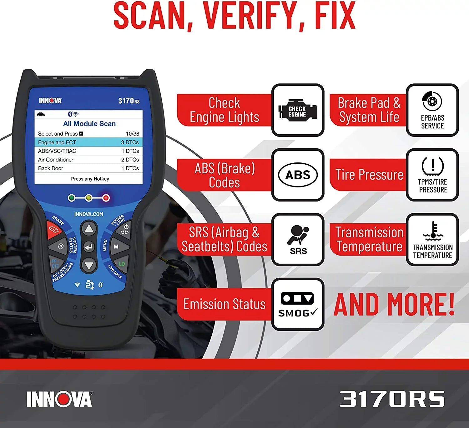3170RS Reader Scanner Vehicle Diagnostic FixAssist INNOVA Code Bluetooth