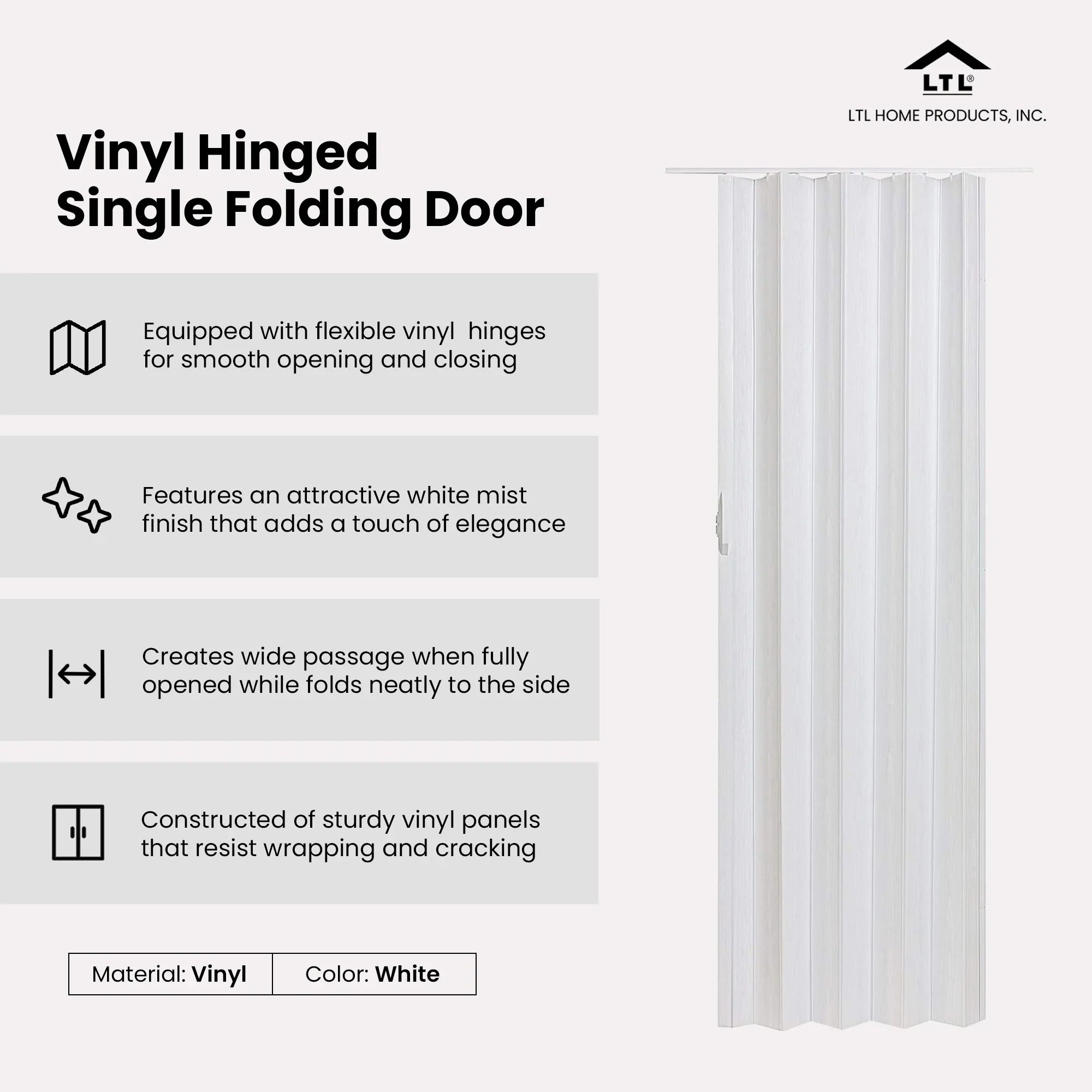 Door, Single Via Folding Vinyl 36" LTL x Home Products 80" White Hinged