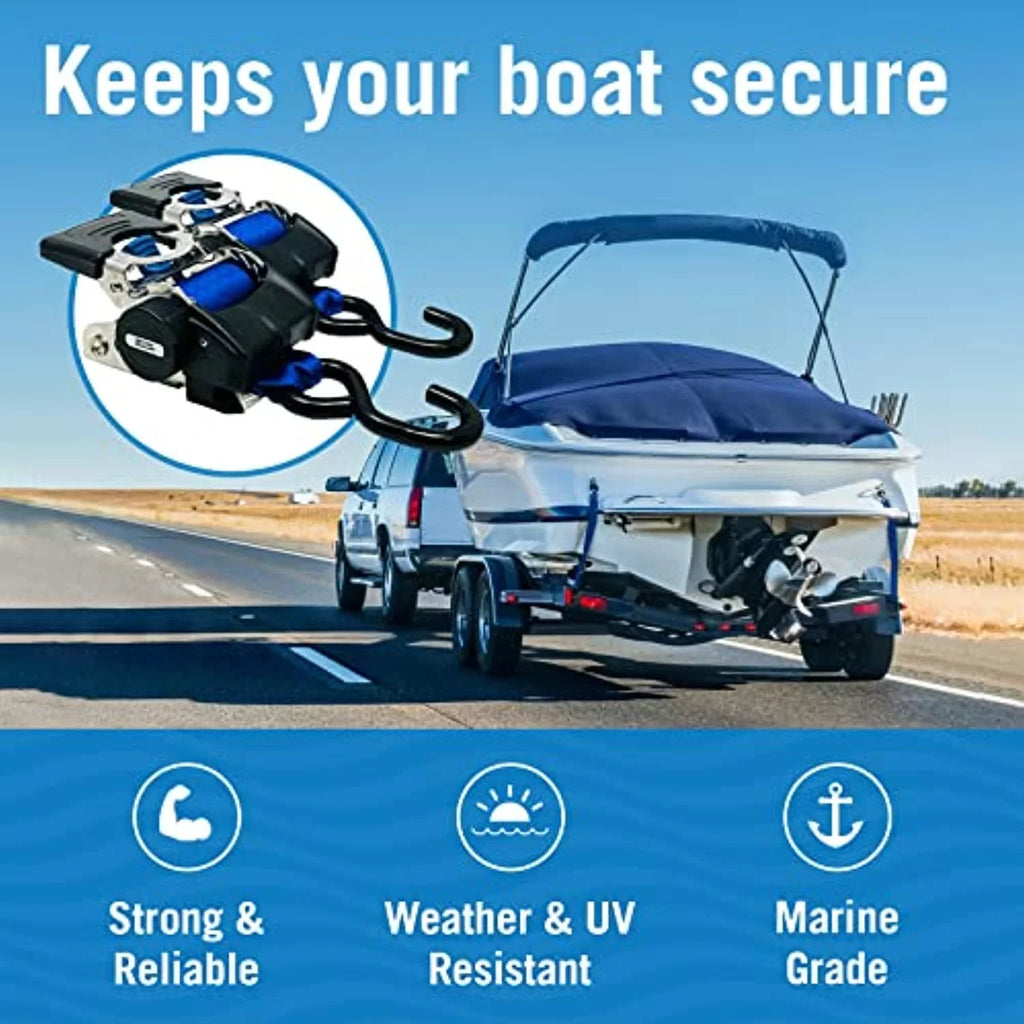 '- Brackets Mounting Buckle Ratchet Set Self-Retracting Heavy - Bolts Straps & Retractable Blue Cargo Stainless with 2x43 for Duty