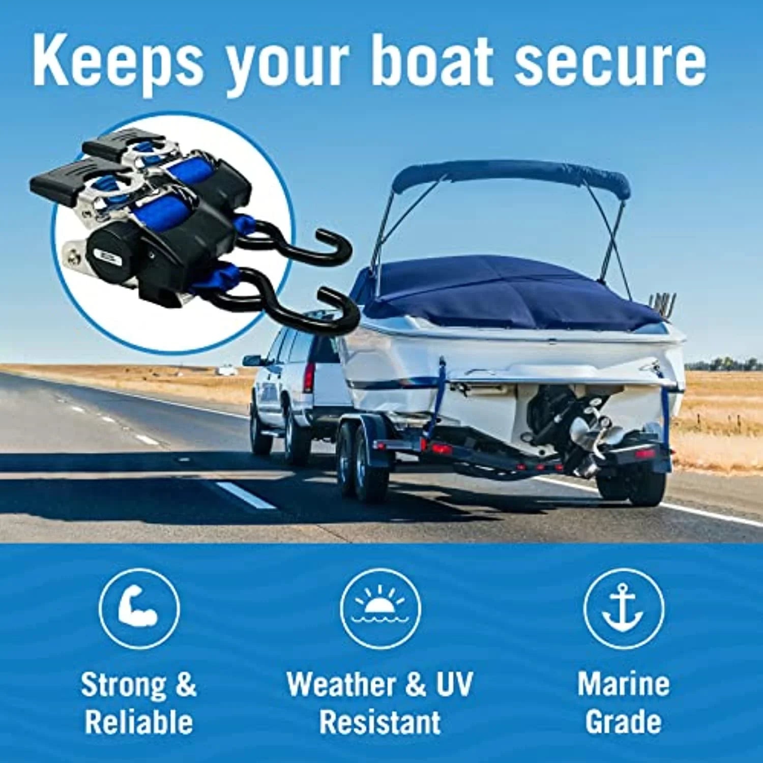 '- Brackets Mounting Buckle Ratchet Set Self-Retracting Heavy - Bolts Straps & Retractable Blue Cargo Stainless with 2x43 for Duty