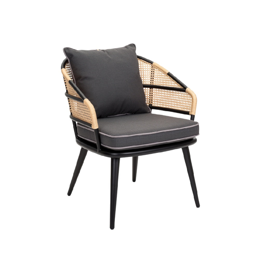 "Modern Rattan Accent Chair with Cushioned Seat"