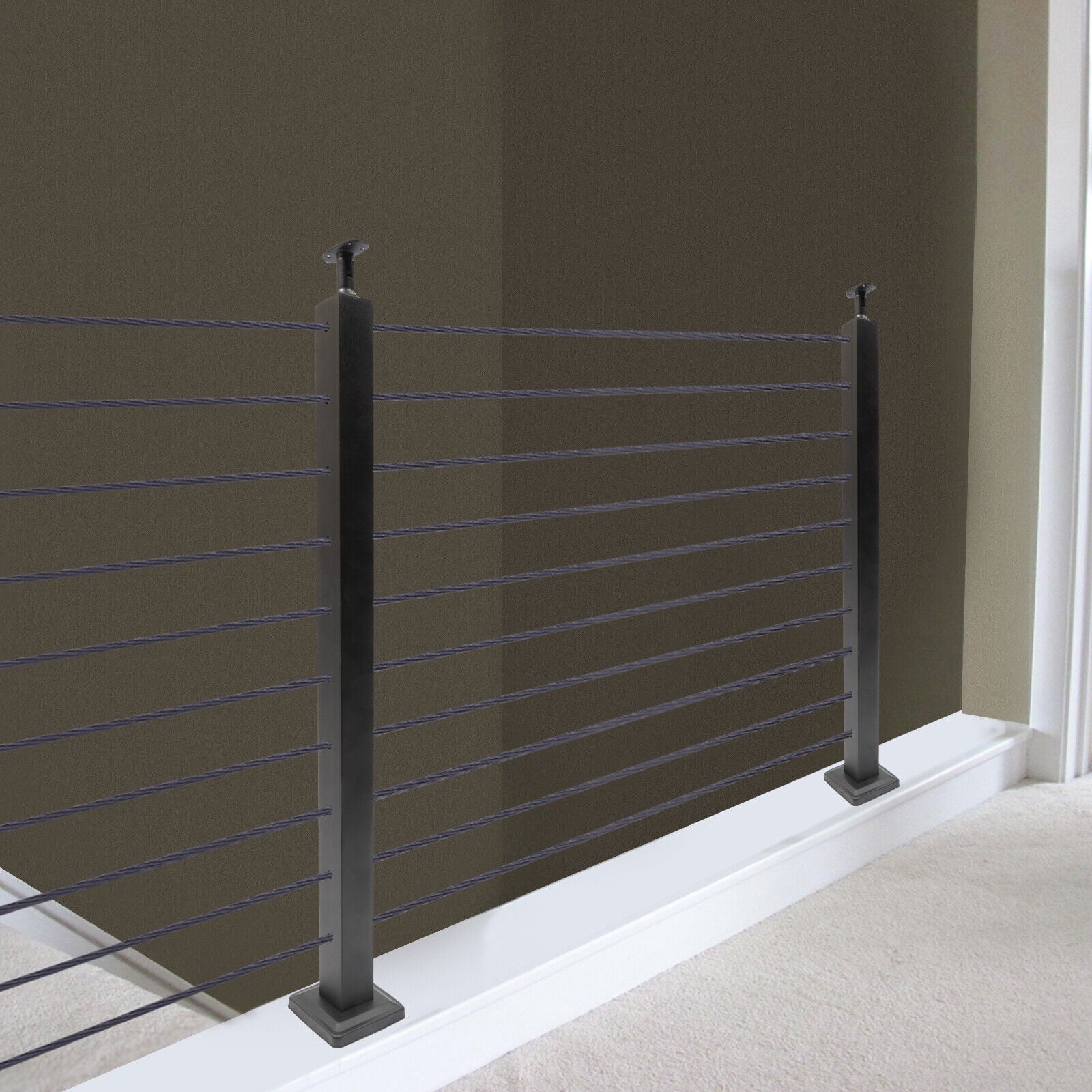 Level Cable Level 36''x2''x2'' Fence Stainless Post for Cable Square Concrete System Deck Two Post Sides Railing Railing Steel Wood Pre-Drilled
