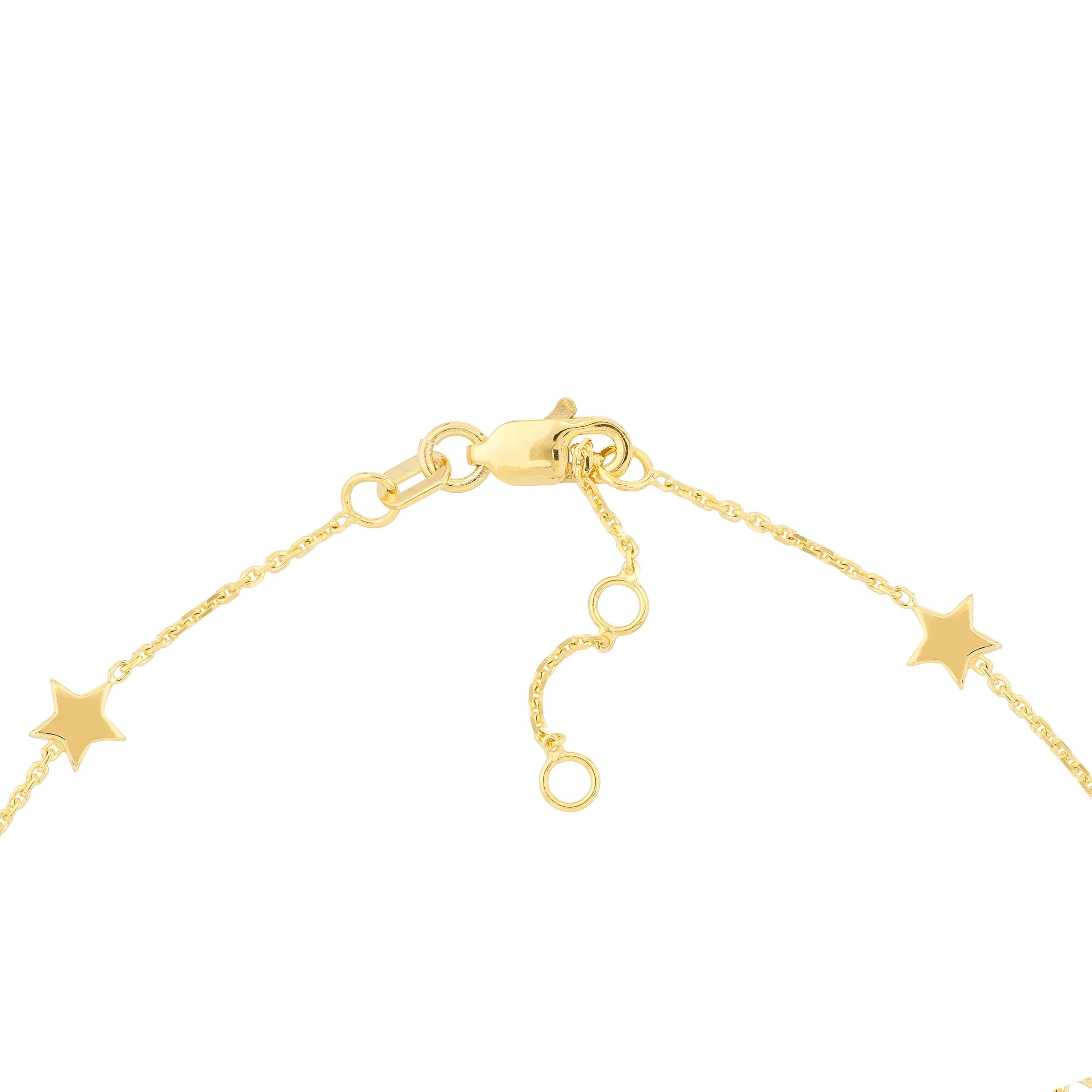 14K - Gold Star Stationed 6 7.25" Adj. Women Bracelet Yellow