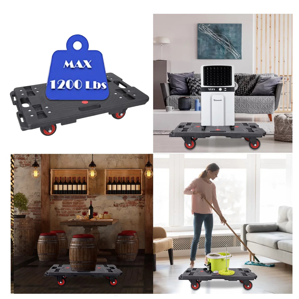 Office Capacity Cart Hand Travel Luggage Folding for Trolley Truck 2pcs Portable 330 Lbs Black Homhougo—2PCS Home Wheels 4 Transport Rotate