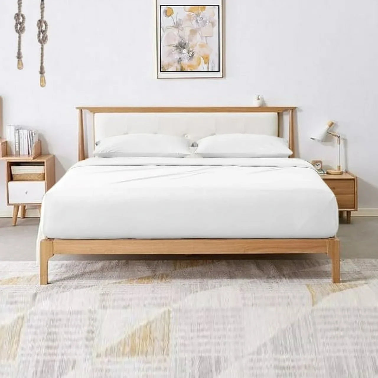 'hotellinen' Brand Super 100% 6-Piece Extra Cotton Pattern, Hotel Pocket 1000 Fit @ (Queen, Sheet Thread Deep Upto Inches Deep Set White) Solid Count 34 Soft Pocket, Egyptian